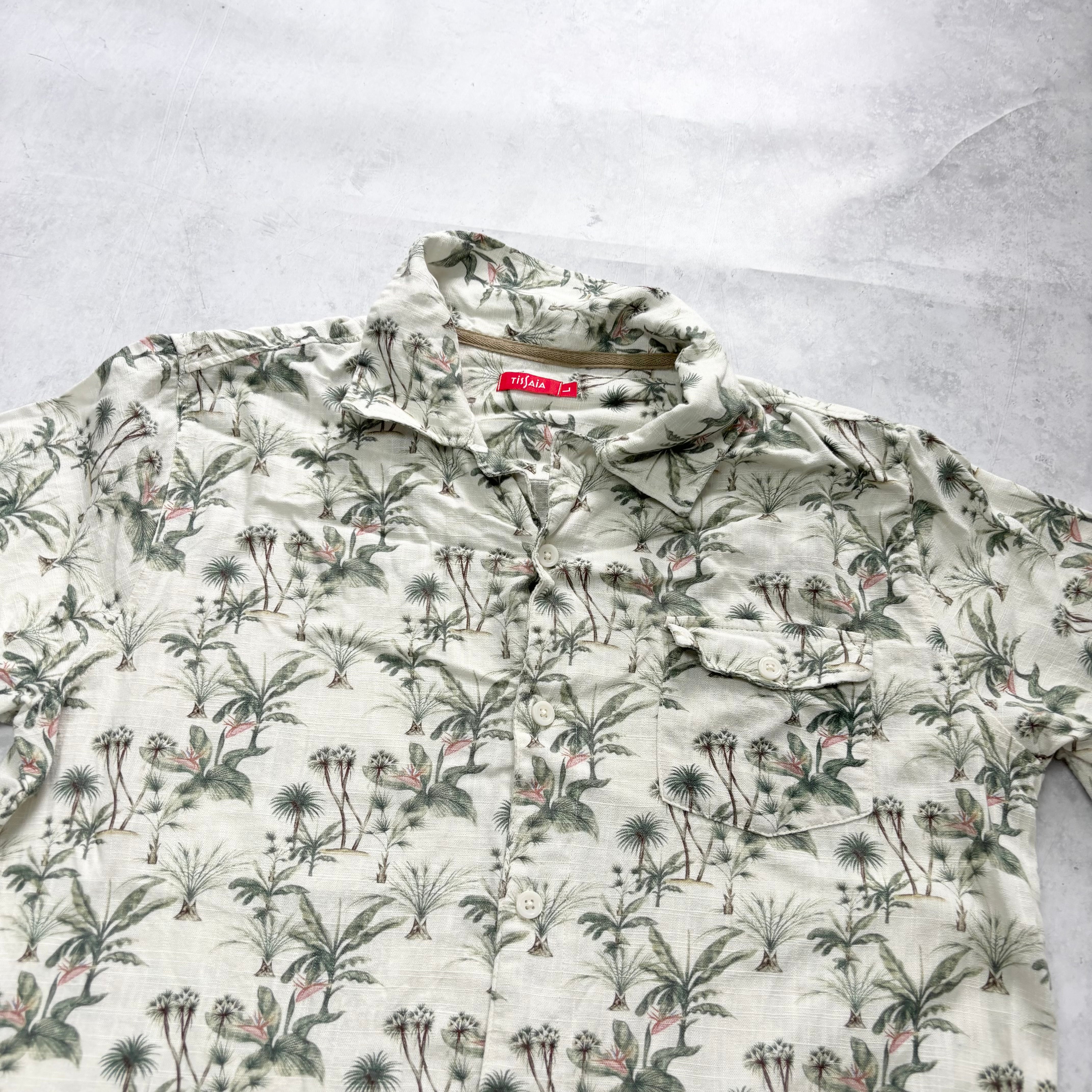 Hawaiian Shirt Mens Large White Floral Aloha Short Sleeve Slim Fit (E)