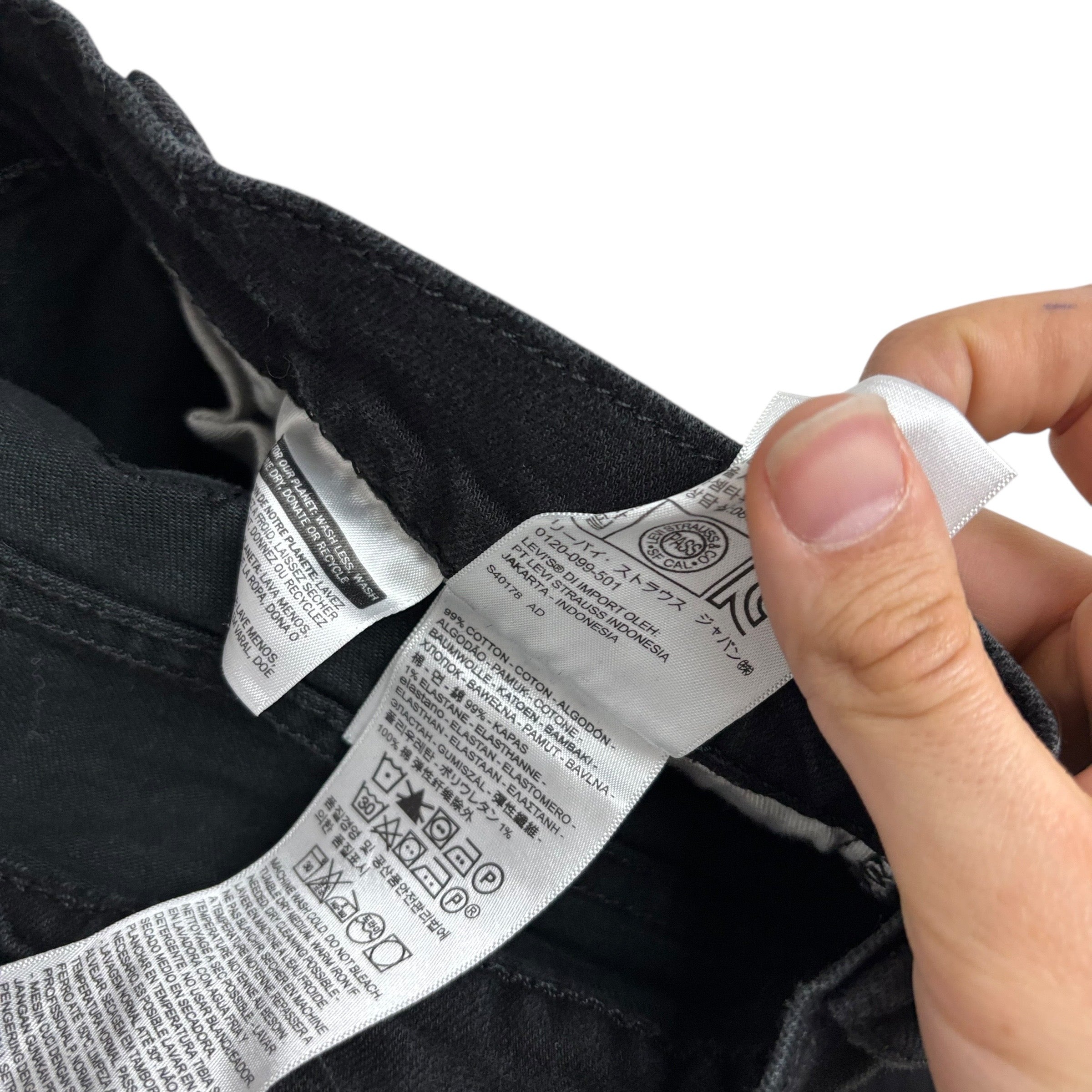 Levis 510 Jeans W32 L34 Mens Black Skinny Fit Stretch Denim (E)