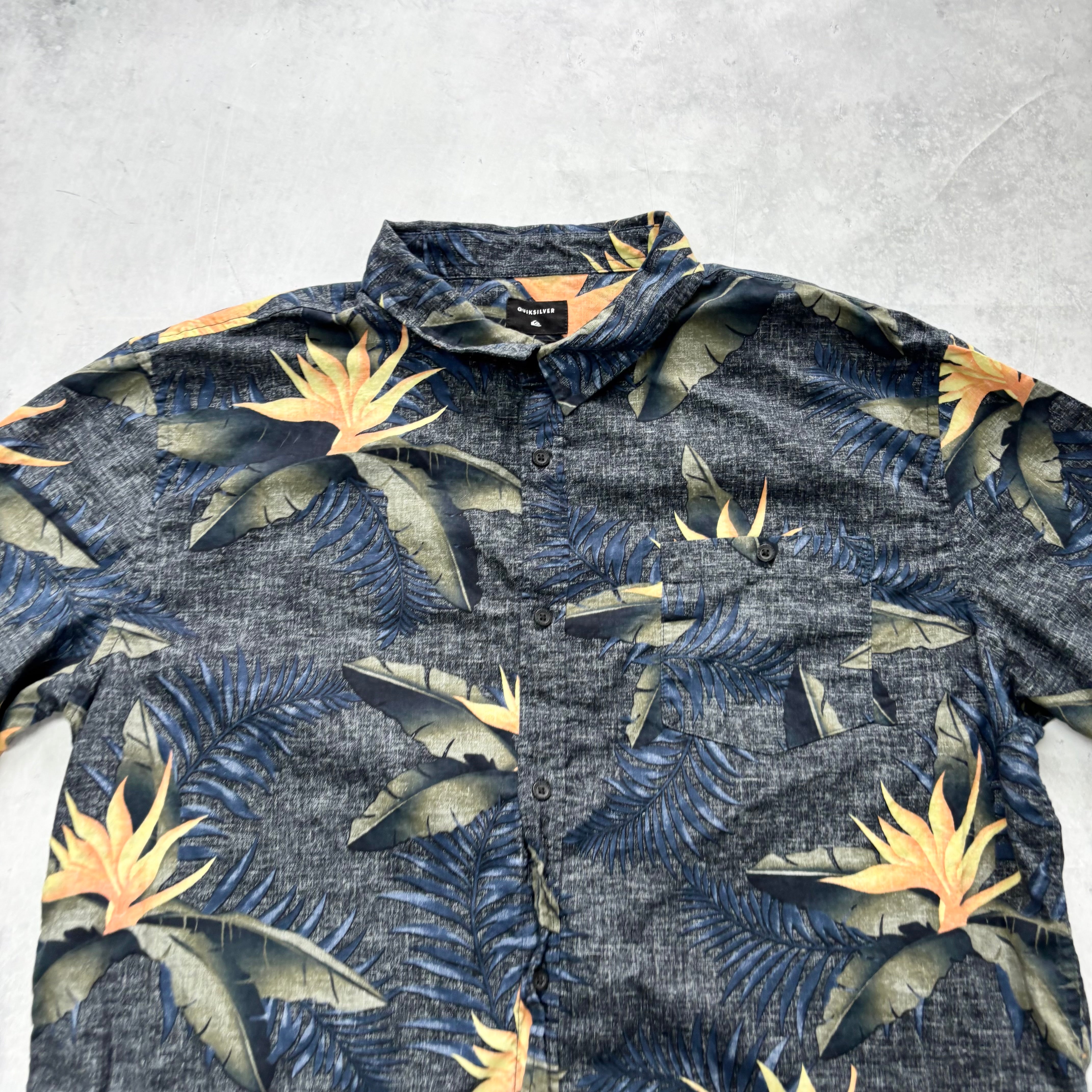 Quiksilver Hawaiian Shirt Mens XXL Navy Short Sleeve Cotton Regular Fit (E)