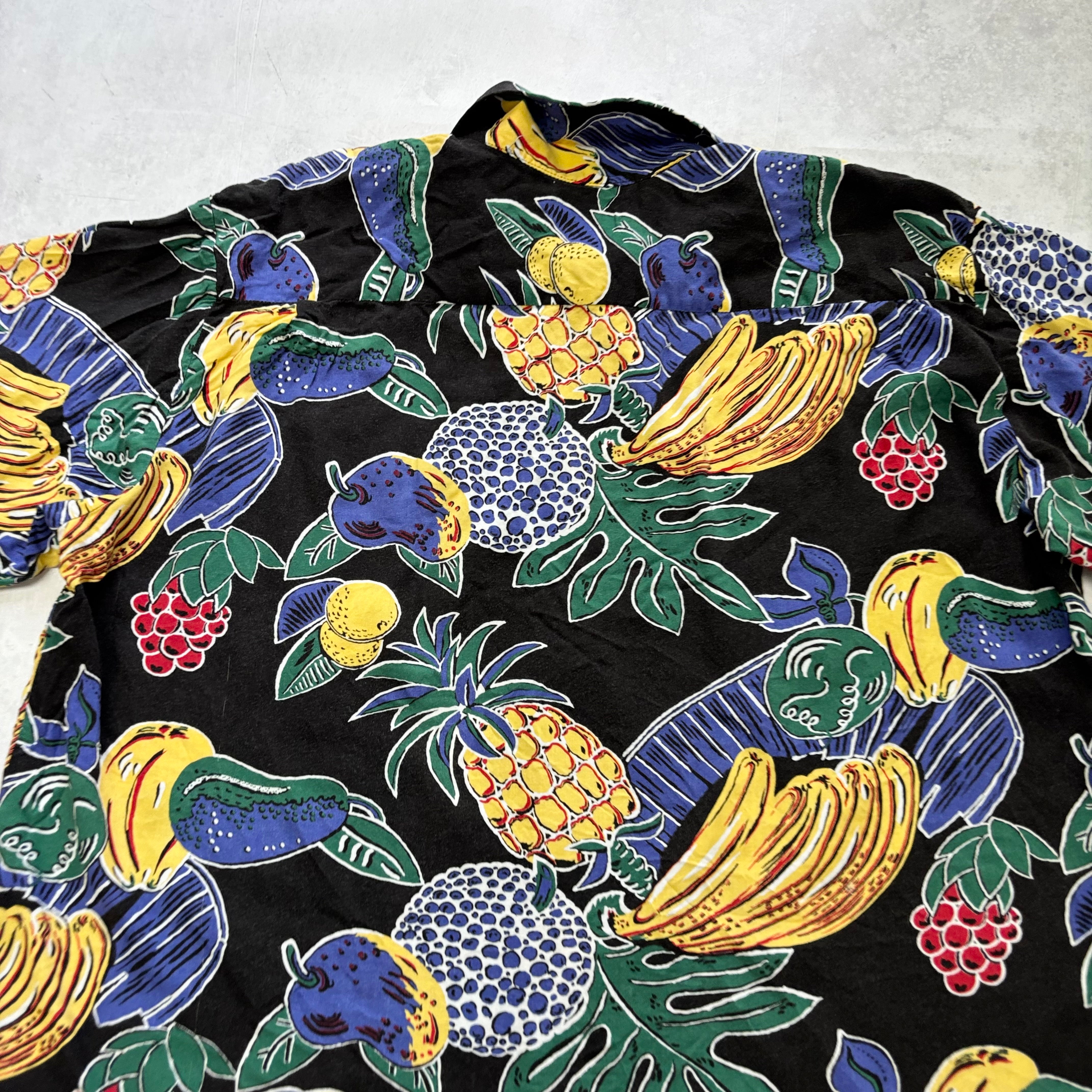Vintage Hawaiian Shirt Mens XL Black Floral Aloha Rayon