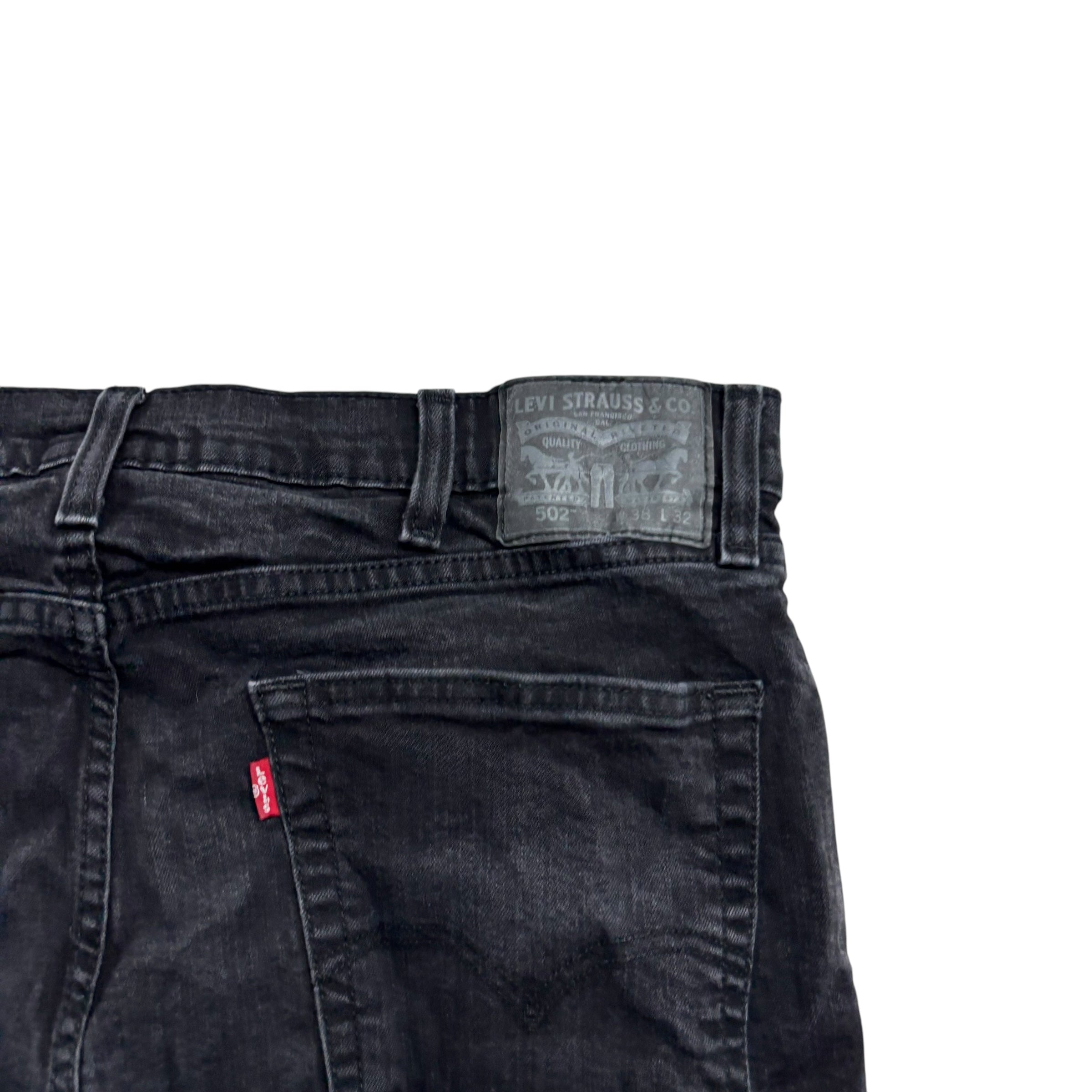 Levis 502 Jeans W36 L31 Mens Black Regular Tapered Fit Stretch Denim
