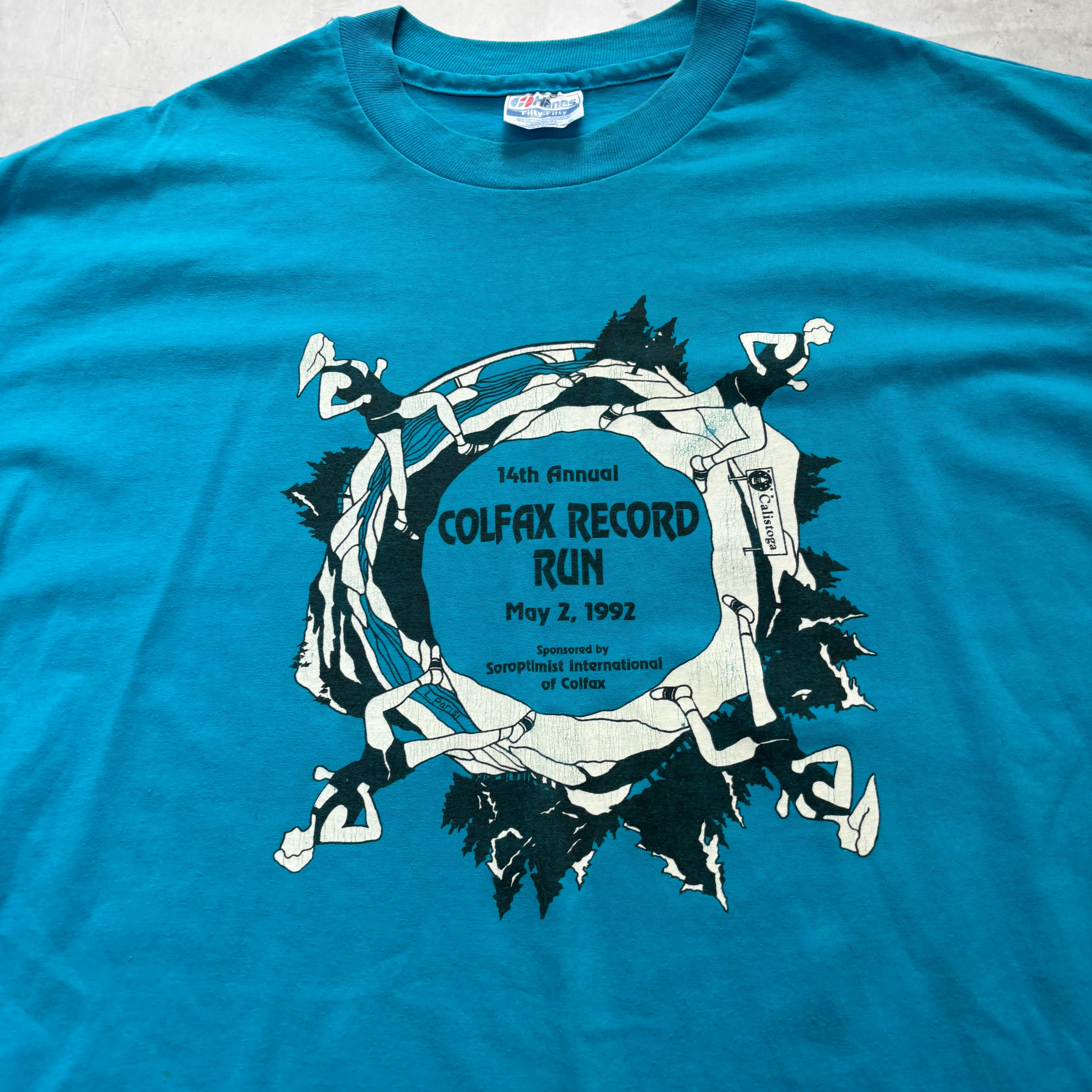 Vintage T Shirt Mens XL Blue Single Stitch Graphic Print 90s Run Race (E)