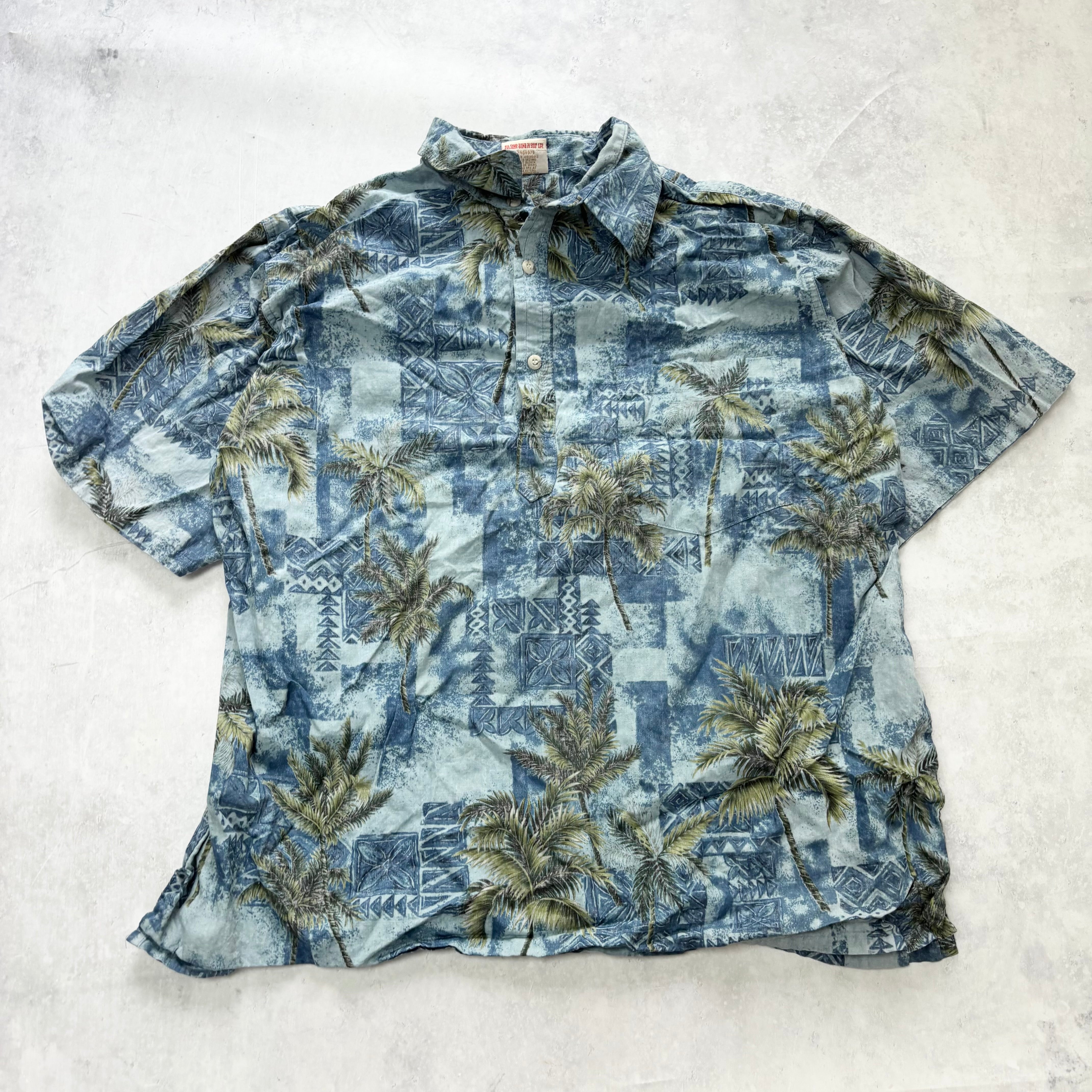 Vintage Hawaiian Shirt Mens XL Blue Floral Aloha Short Sleeve Cotton (E)