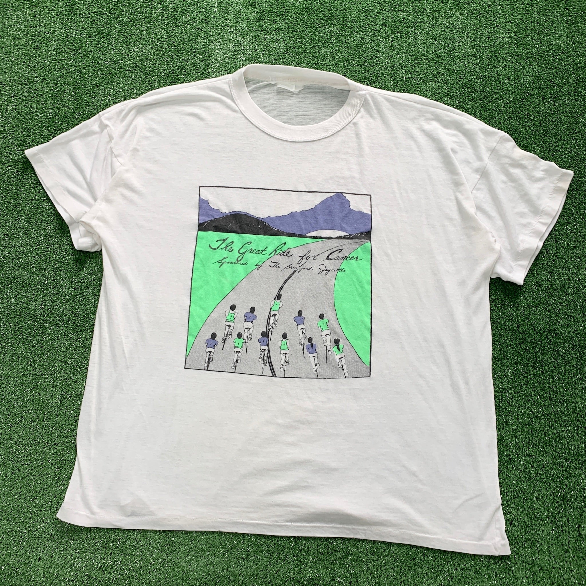 Vintage T Shirt Mens XXL White Single Stitch Graphic Print 90s USA Cycling