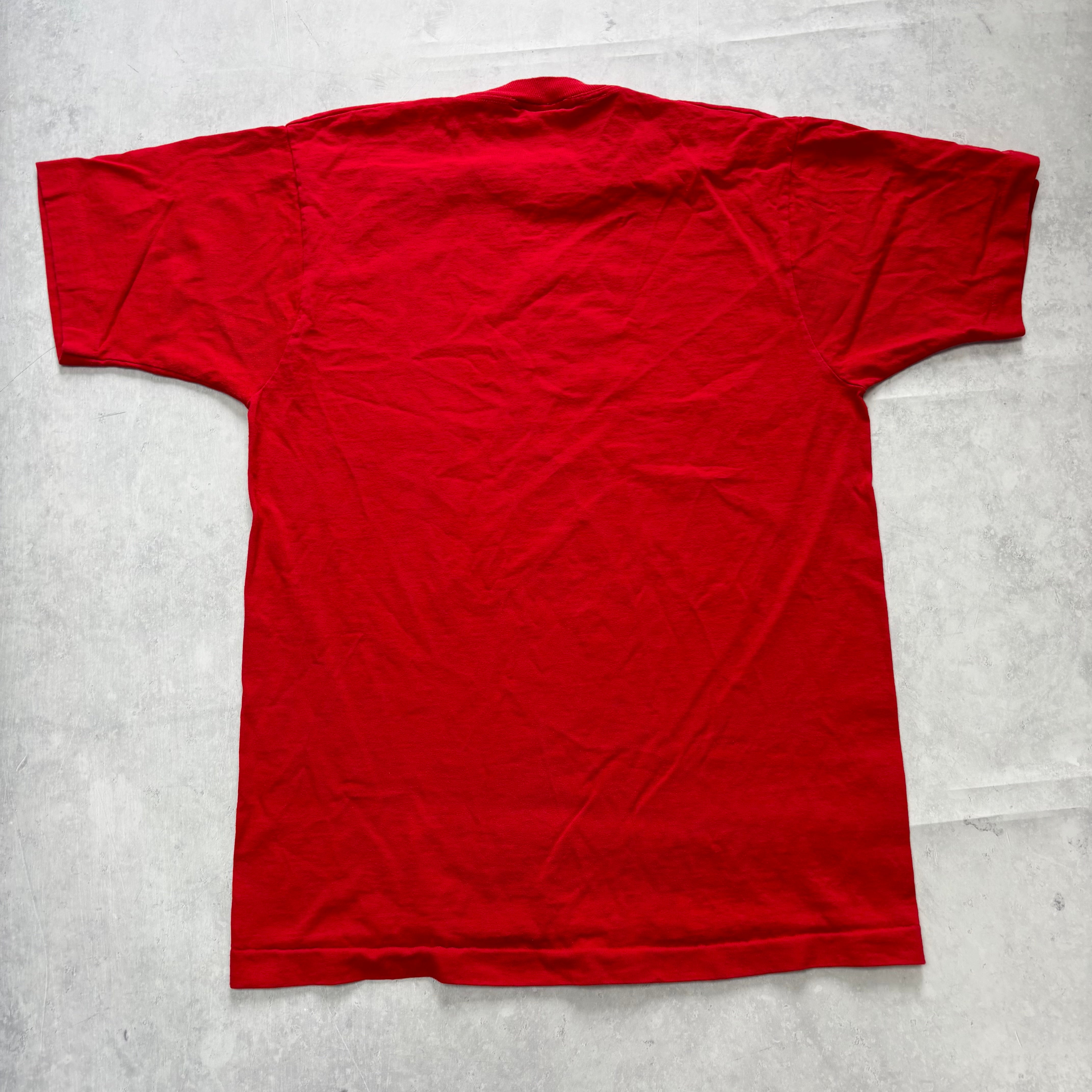 Vintage T Shirt Mens Large Red Single Stitch Graphic Print 90s USA Xmas (E)