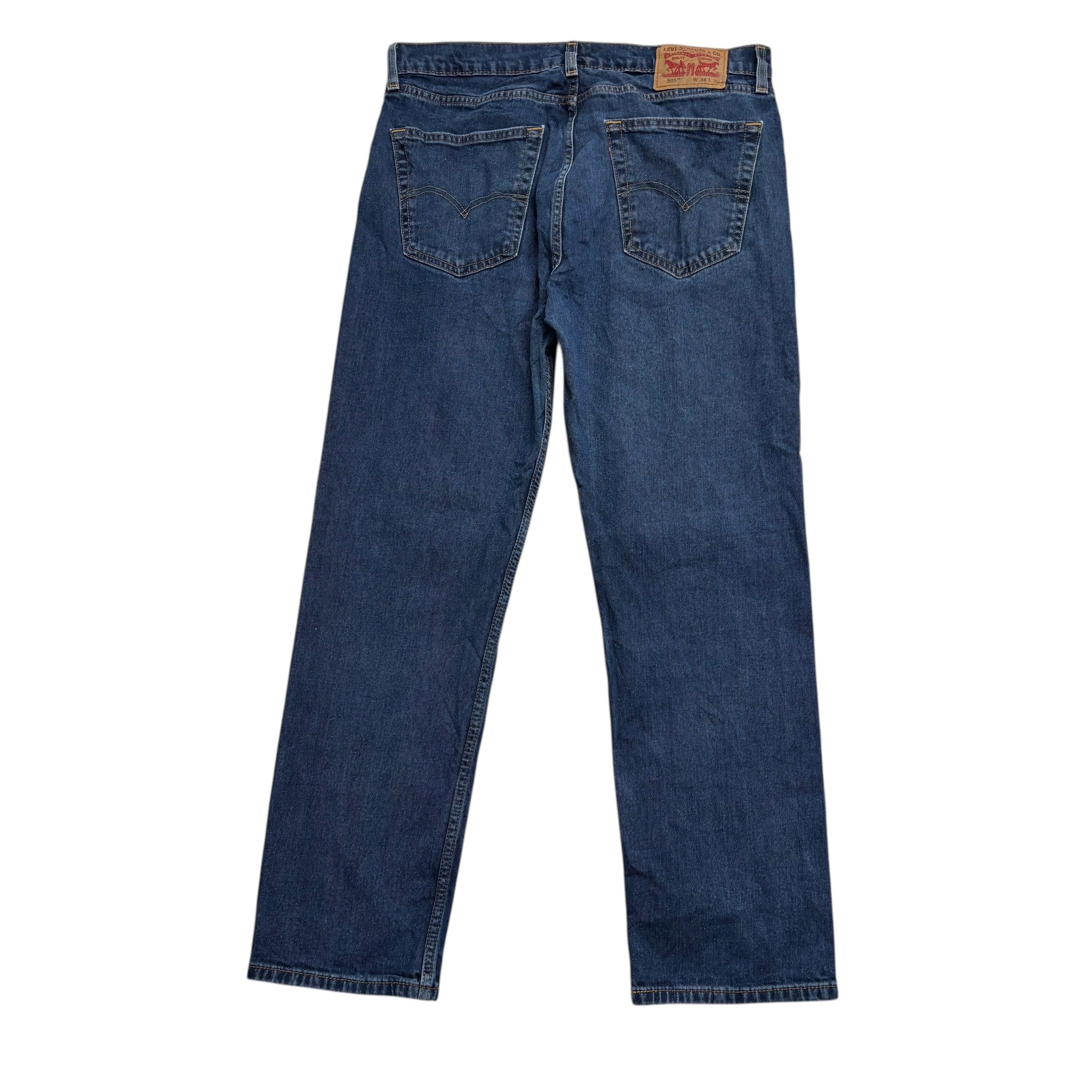 Levis 505 Jeans W34 L30 Mens Mid Blue Regular Straight Fit Stretch Denim (E)