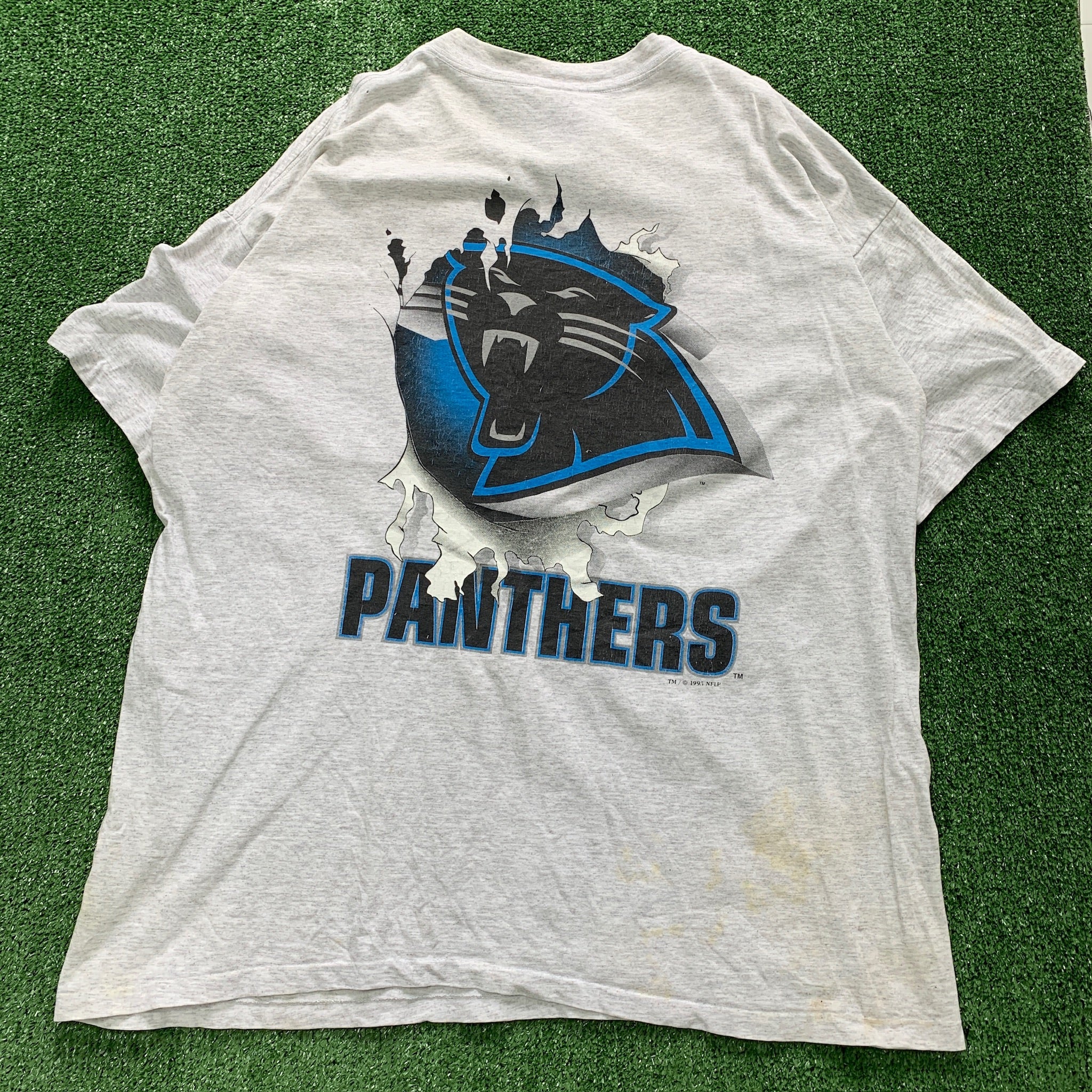 Vintage T Shirt Mens XL Grey Single Stitch Graphic Print 90s USA NFL Panthers