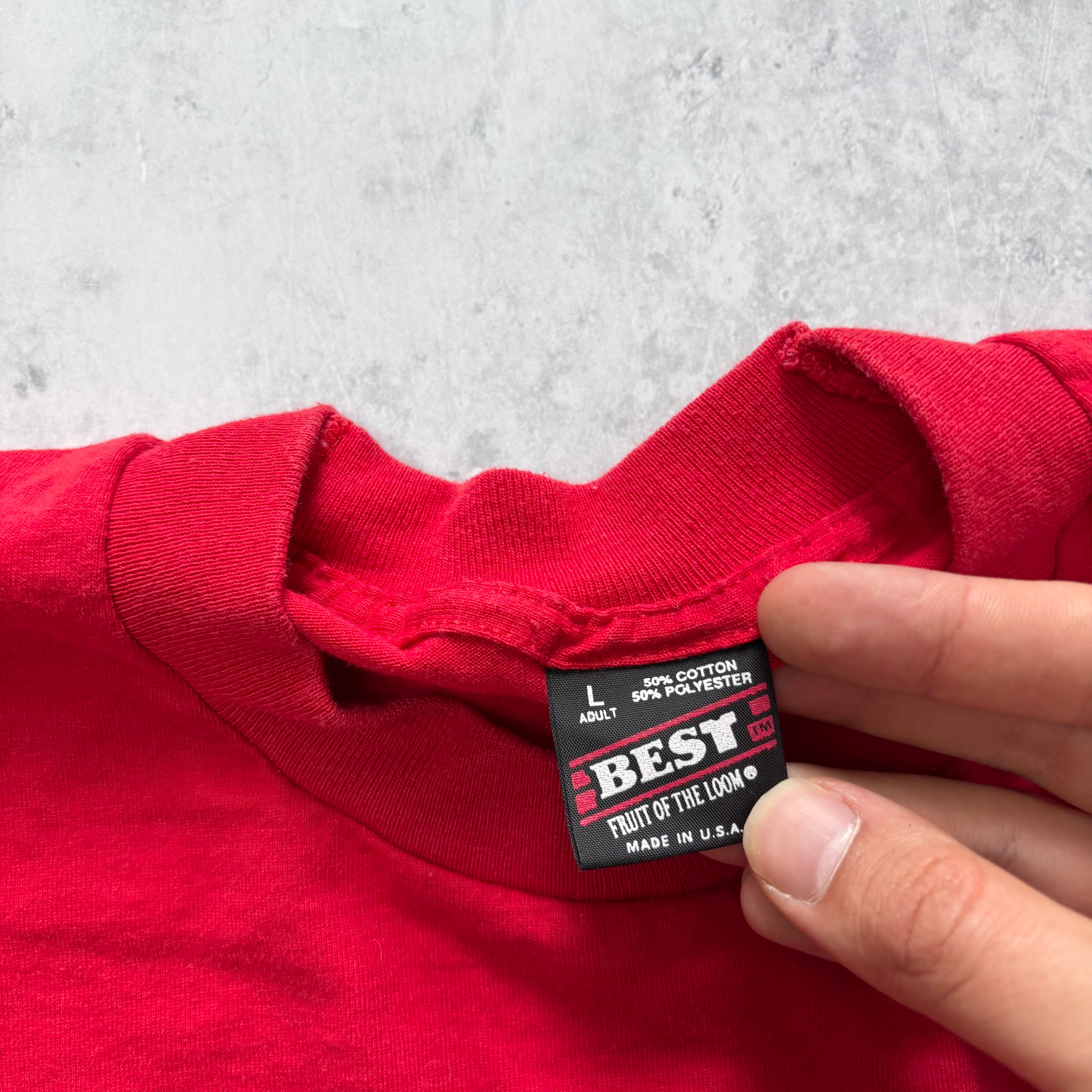 Vintage T Shirt Mens Large Red Single Stitch Graphic Print 90s USA (E)