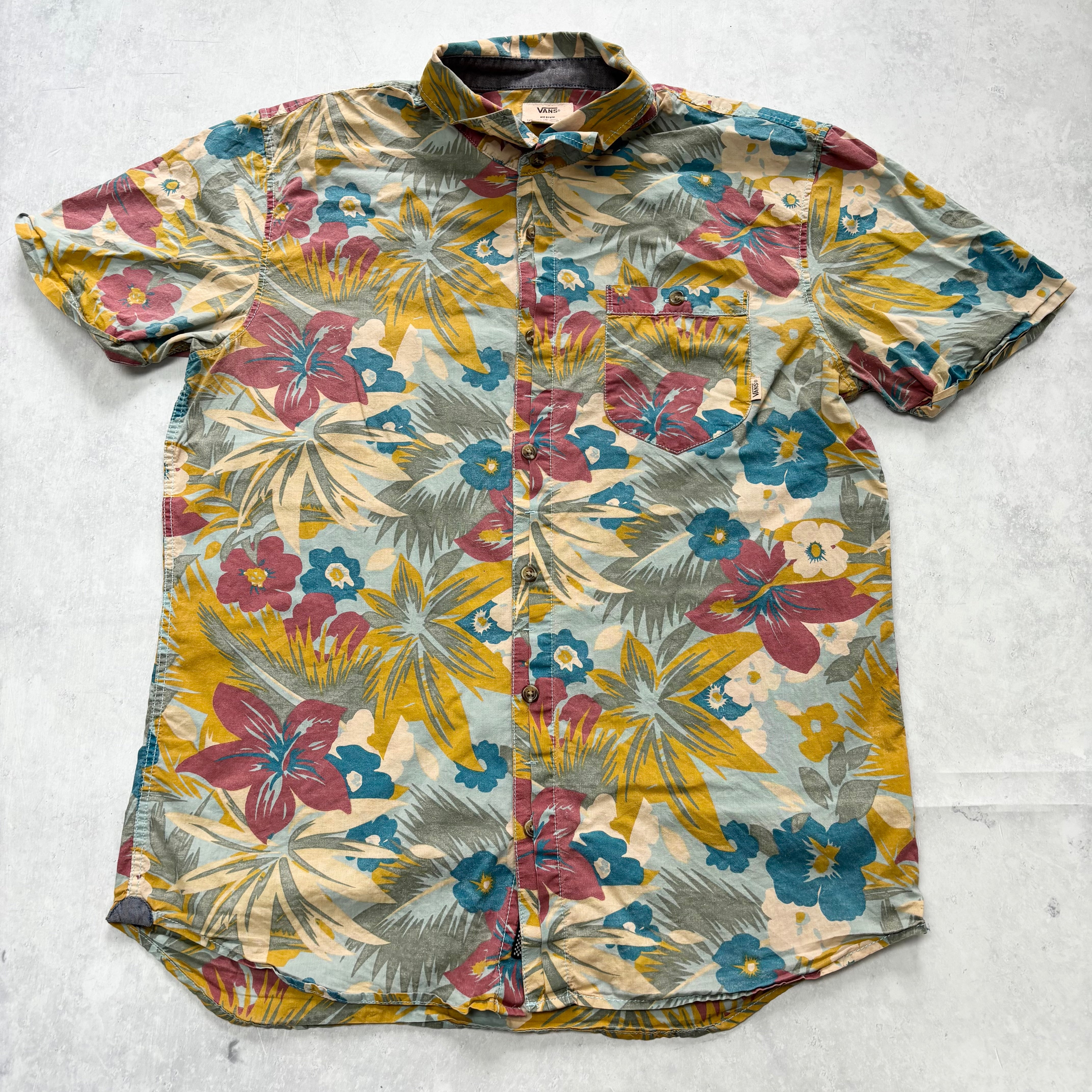 Vans Hawaiian Shirt Mens Medium Multi Floral Aloha Short Sleeve Cotton (E)