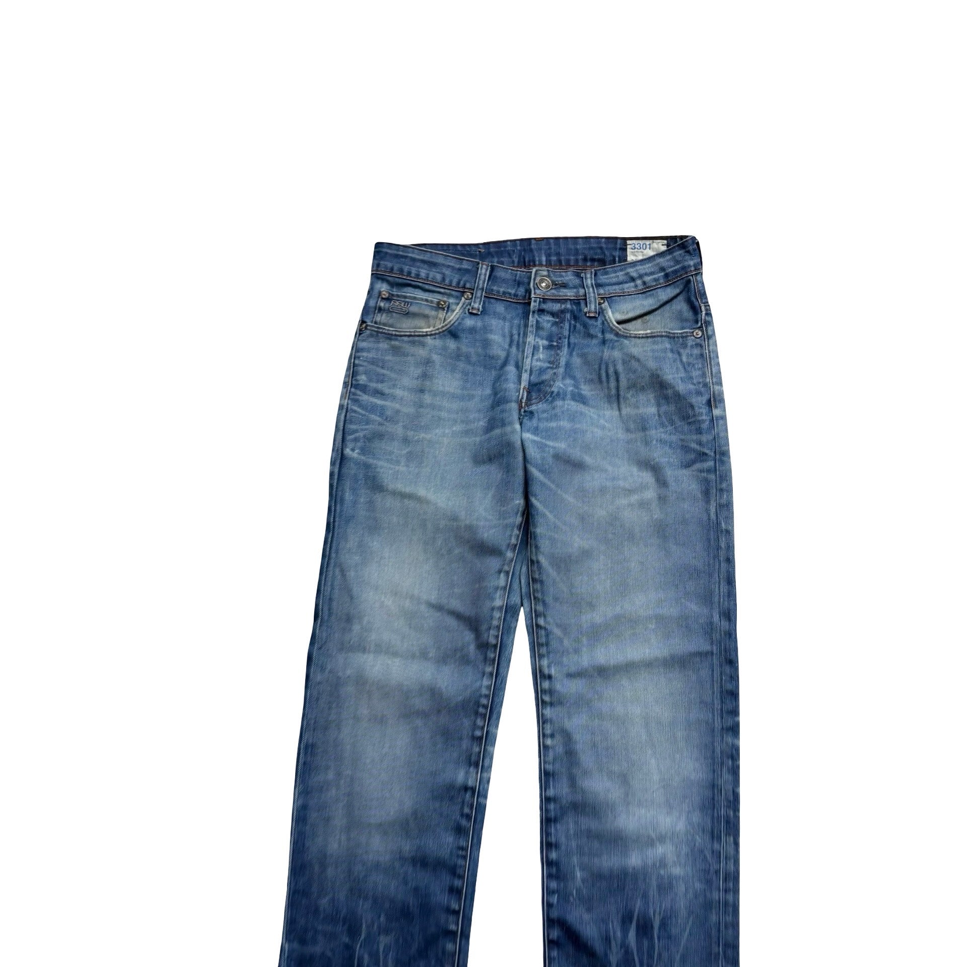 G Star 3301 Jeans W31 L34 Mens Mid Blue Low Tapered Fit Denim