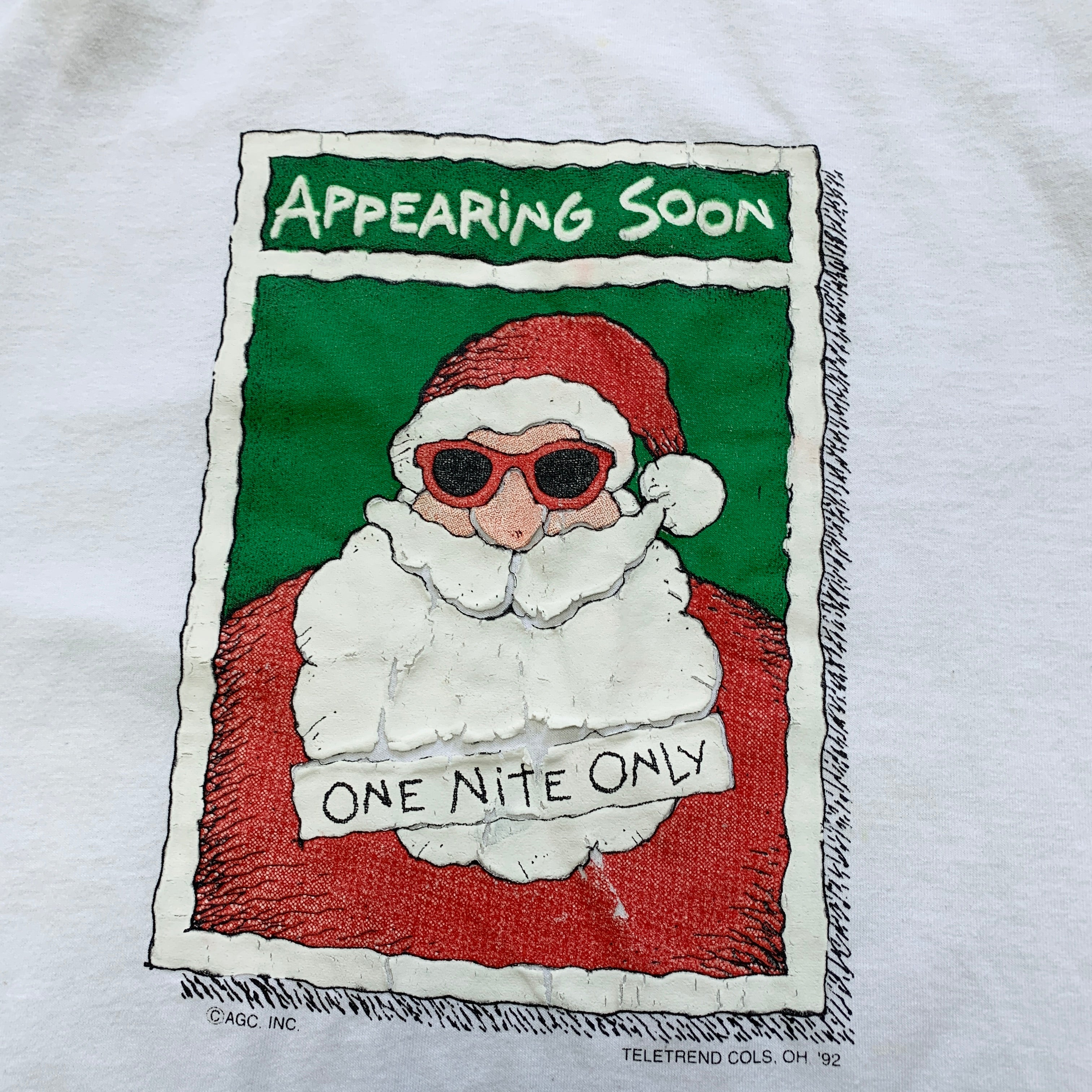 Vintage T Shirt Mens XL White Single Stitch Graphic Print 90s Santa Christmas