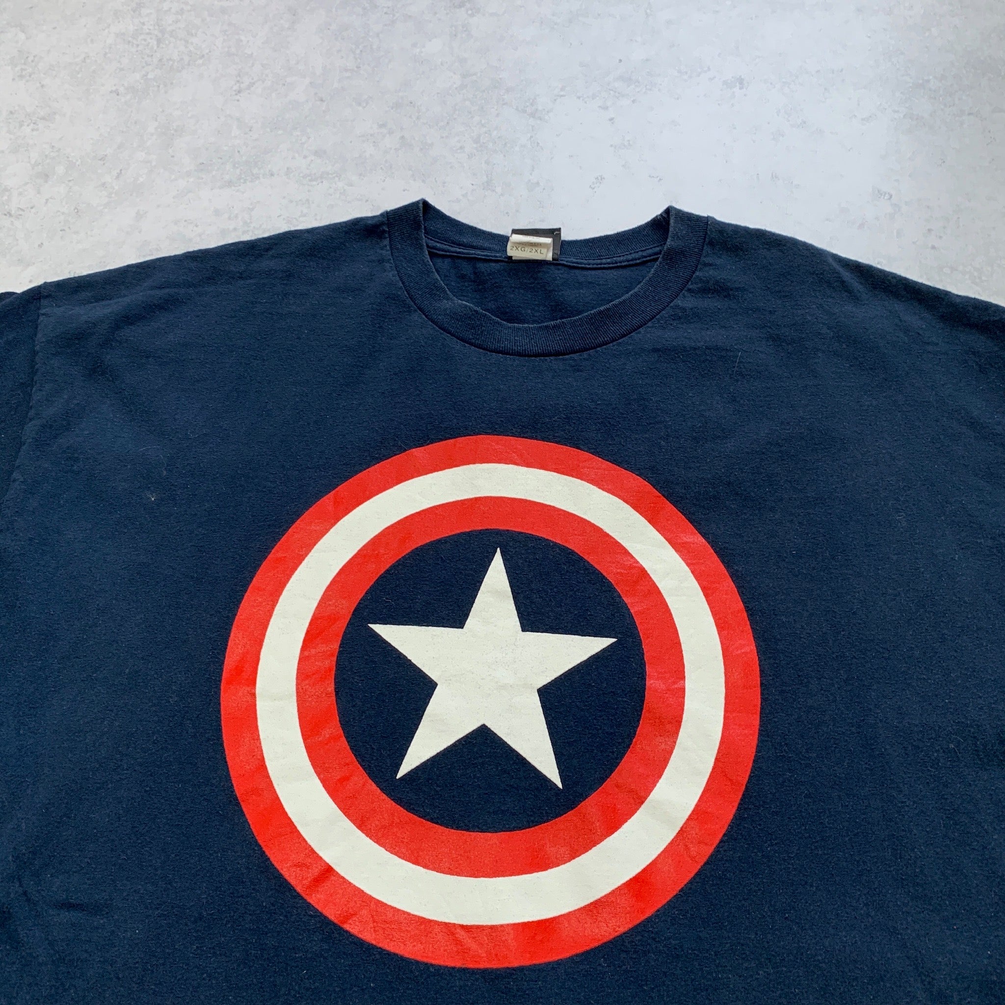 Vintage T Shirt Mens XXL Navy Blue Marvel Mad Engine Graphic Print Y2K