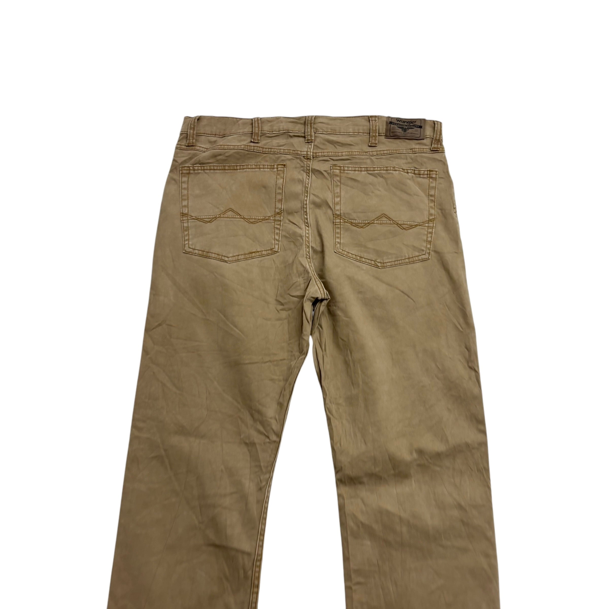 Wrangler Trousers W34 L32 Mens Beige Slim Straight Fit Stretch Cotton Pants