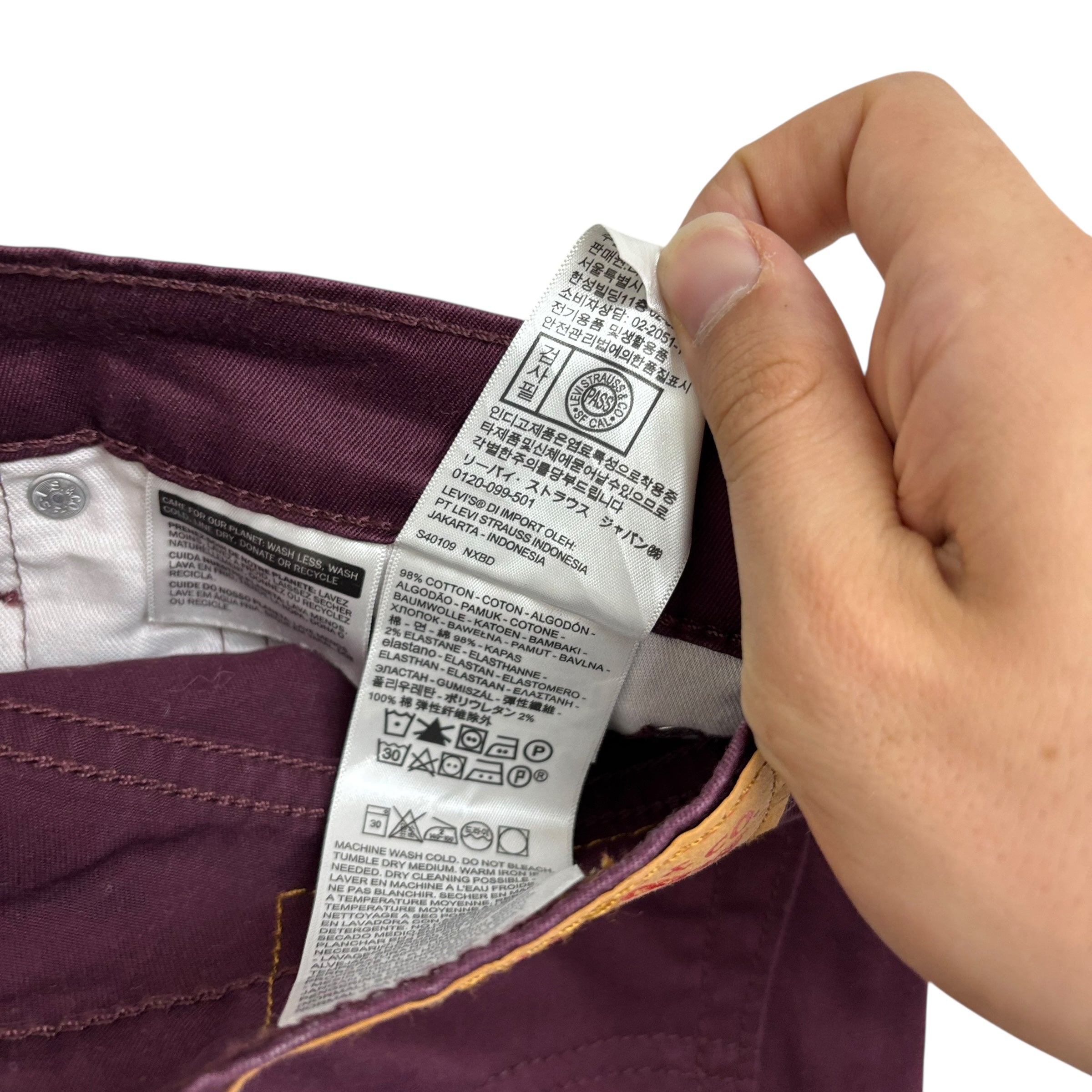 Levis 541 Trousers W33 L32 Mens Burgundy Regular Tapered Fit Stretch Pants