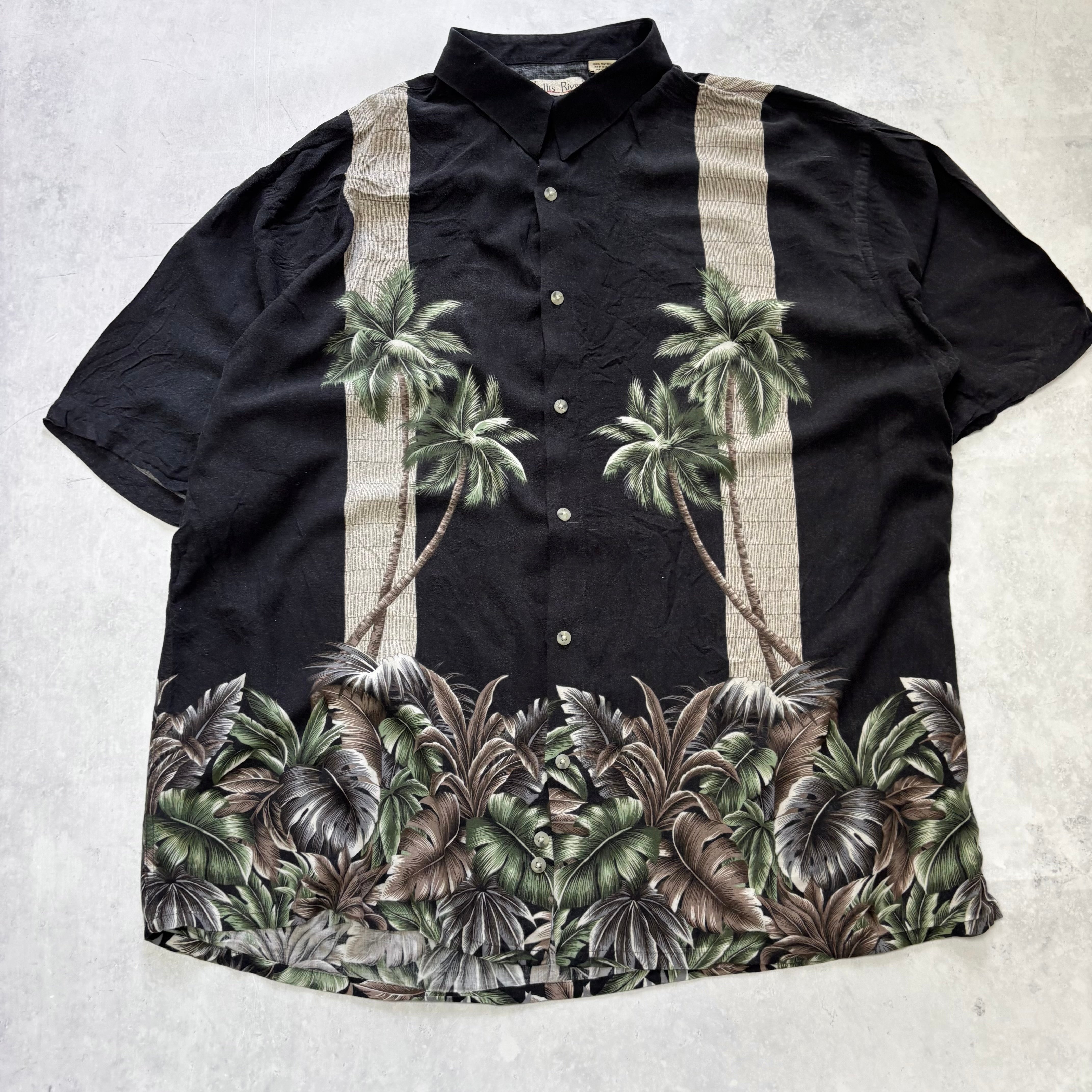 Vintage Hawaiian Shirt Mens XXL Black Floral Aloha Rayon Short Sleeve