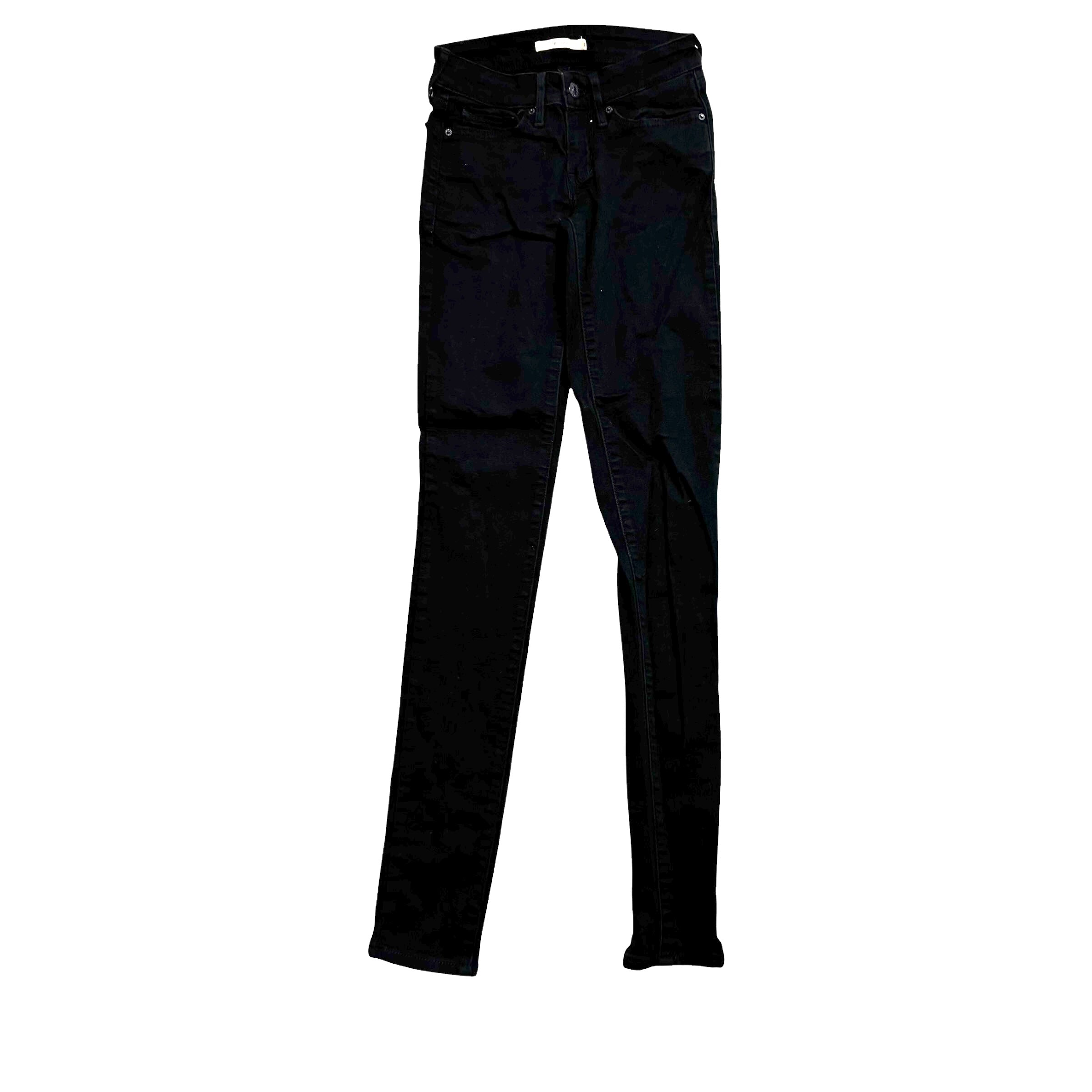 Levis 711 Jeans W24 L32 Womens Skinny Fit Black Stretch Denim (E)