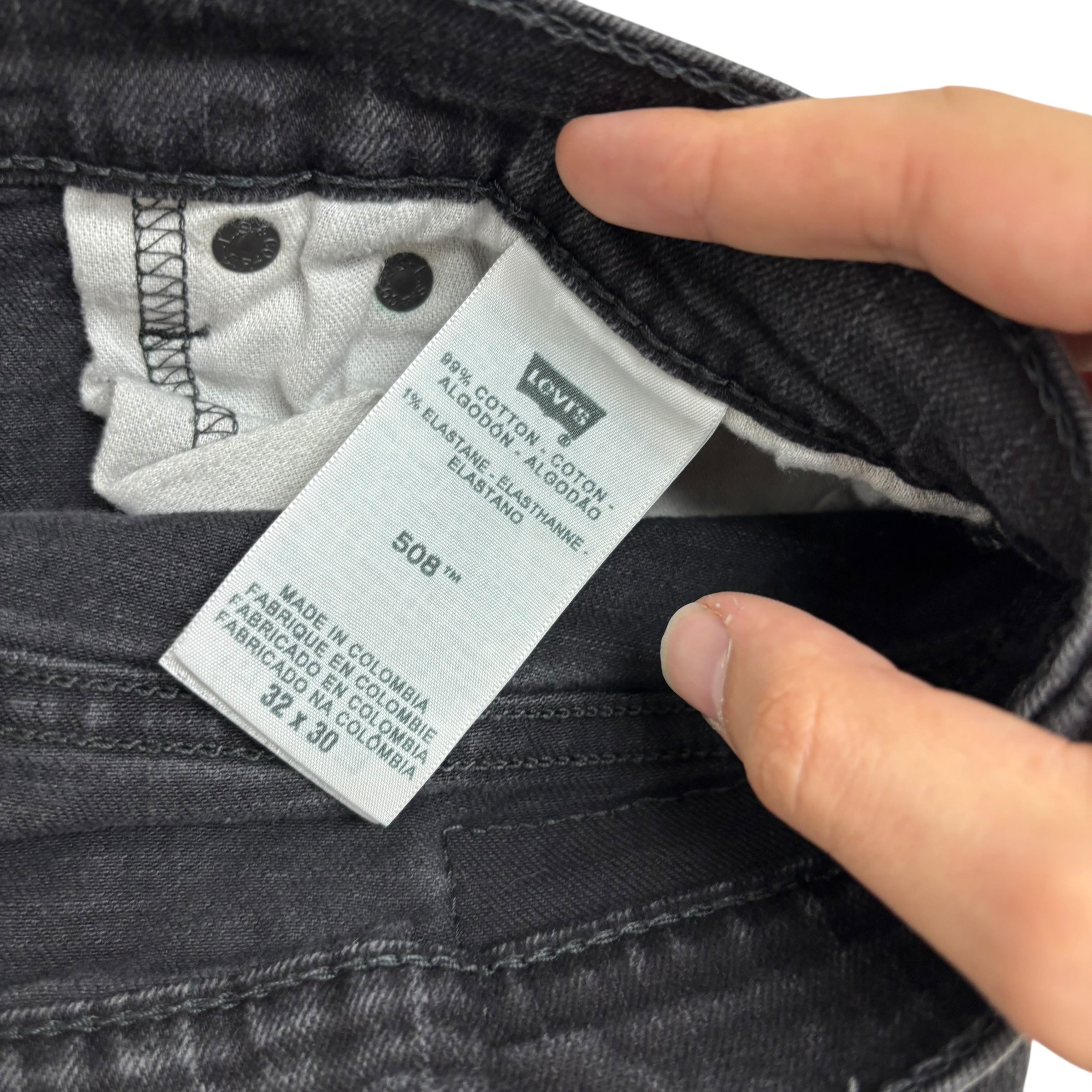 Levis 508 Jeans W32 L30 Mens Black Regular Tapered Fit Stretch Vintage Denim (E)