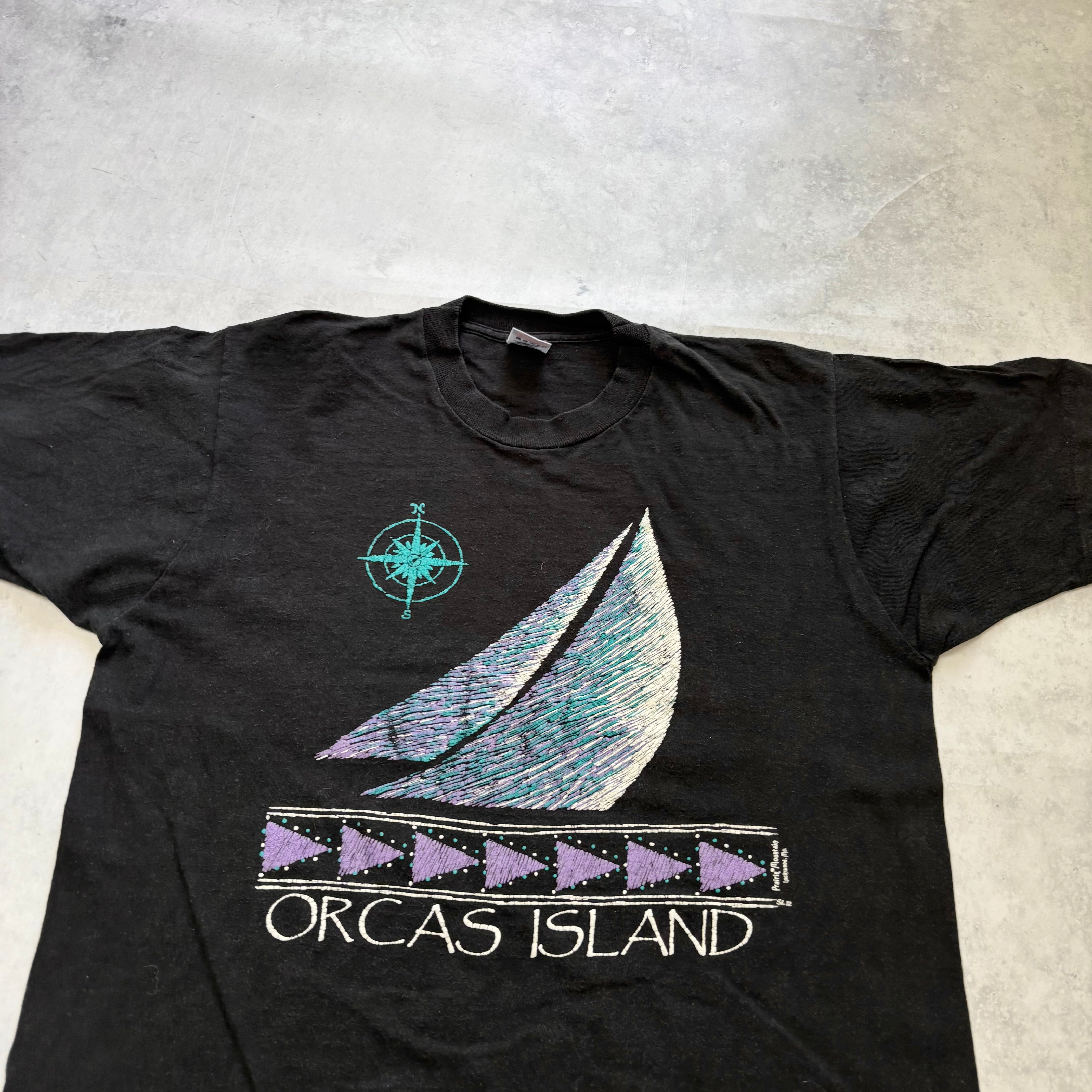 Vintage T Shirt Mens Large Black Single Stitch Graphic Print 90s USA Tourist