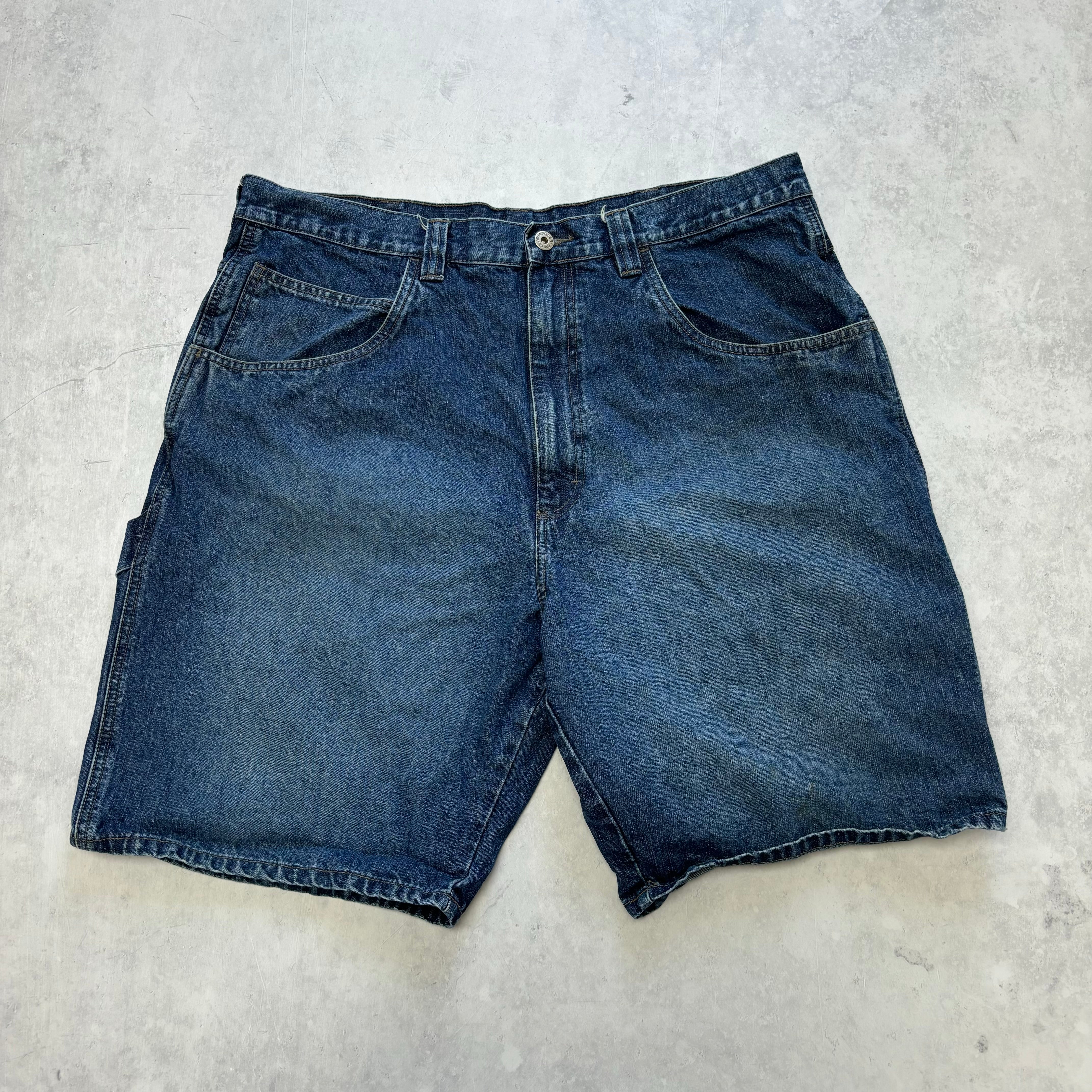 Vintage Wrangler Jorts W38 Mens Denim Shorts Dark Blue Baggy Relaxed Carpenter