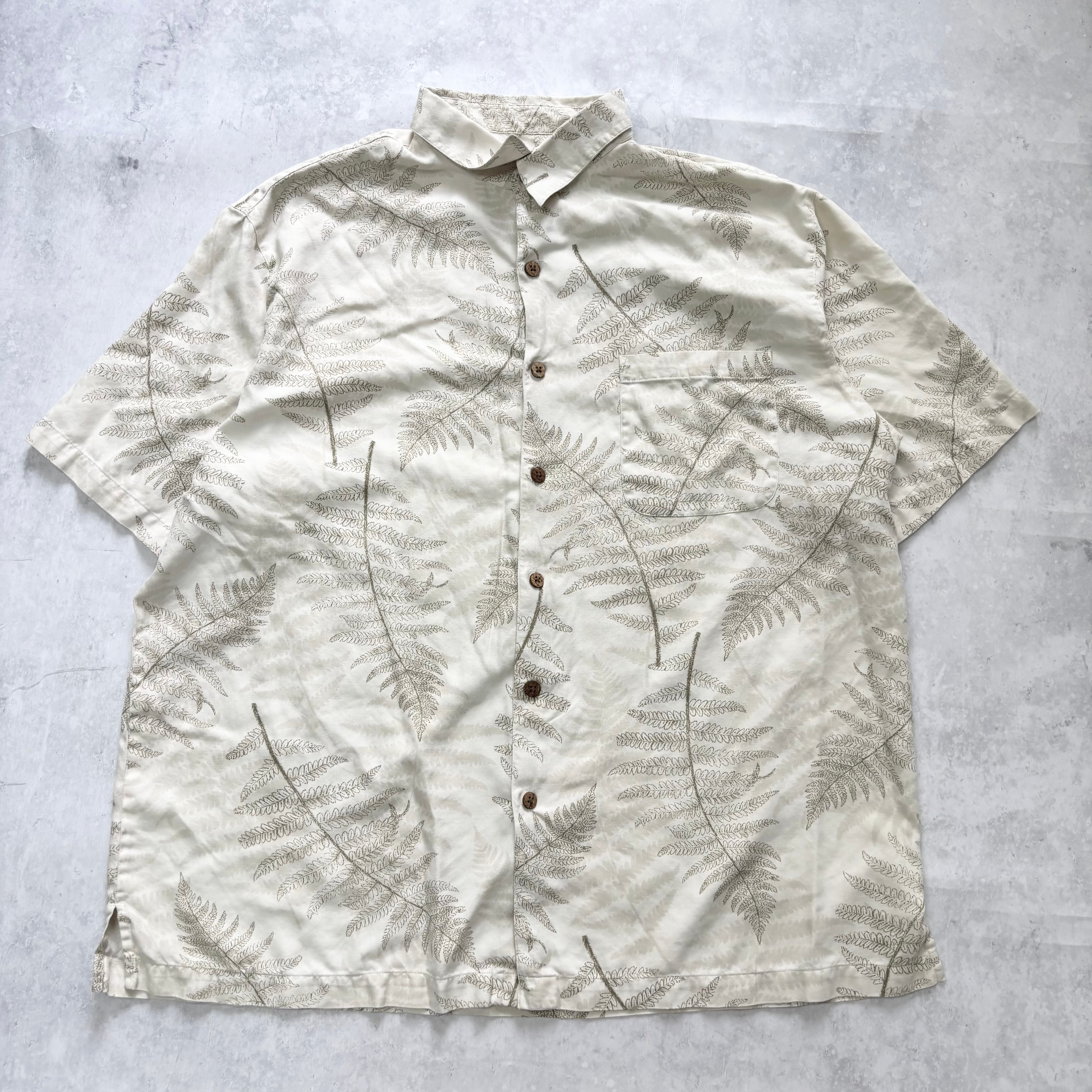 Vintage Hawaiian Shirt Mens XL Cream Beige Floral Aloha Short Sleeve Silk (E)