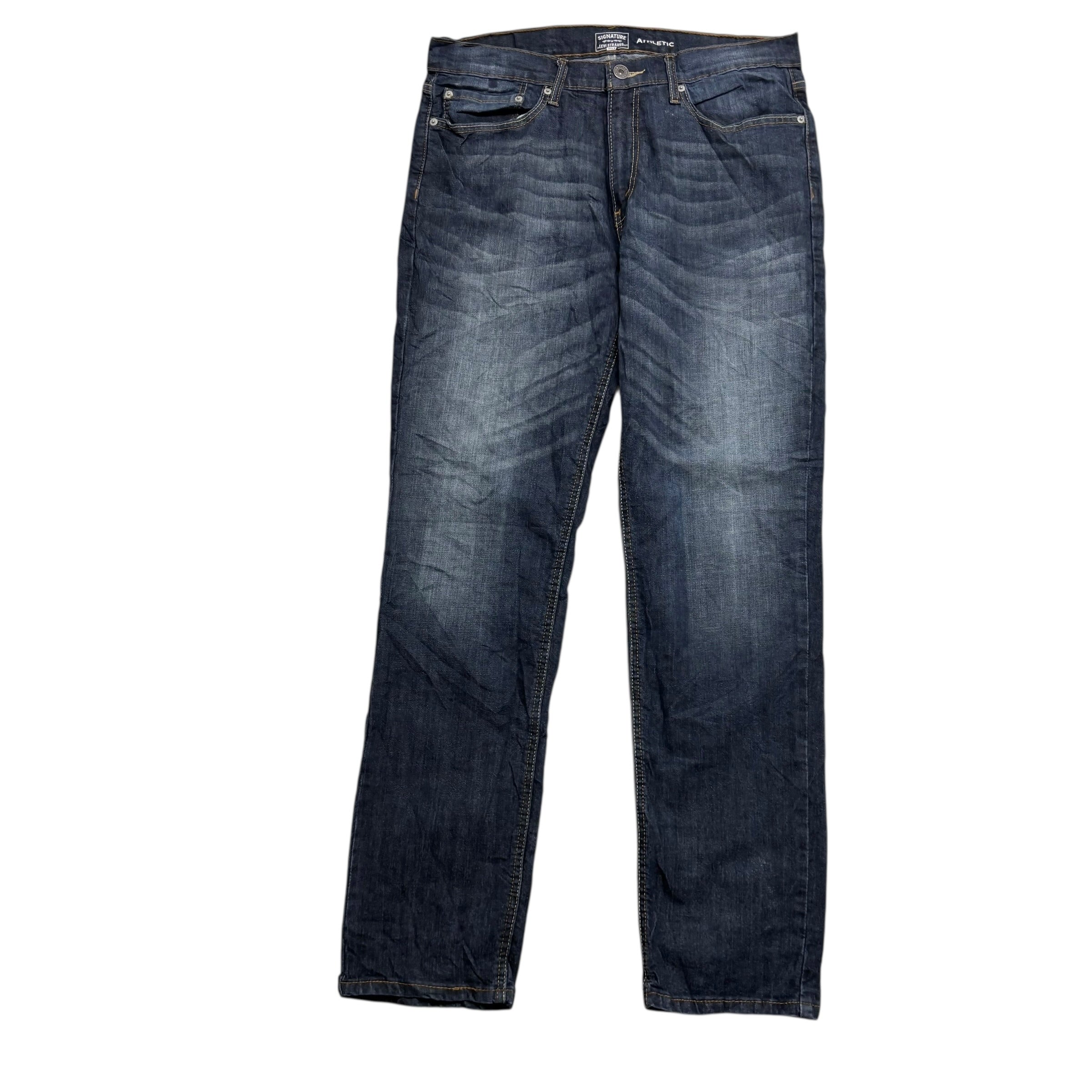 Levis Signature Jeans W34 L34 Mens Dark Blue Athletic Tapered Stretch Denim (E)