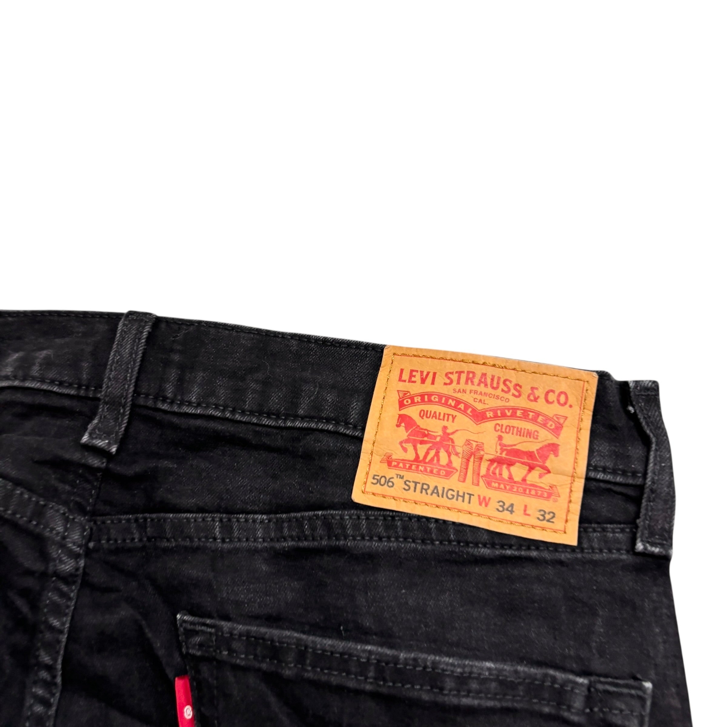 Levis 506 Jeans W34 L32 Mens Black Regular Straight Fit Stretch Denim (E)
