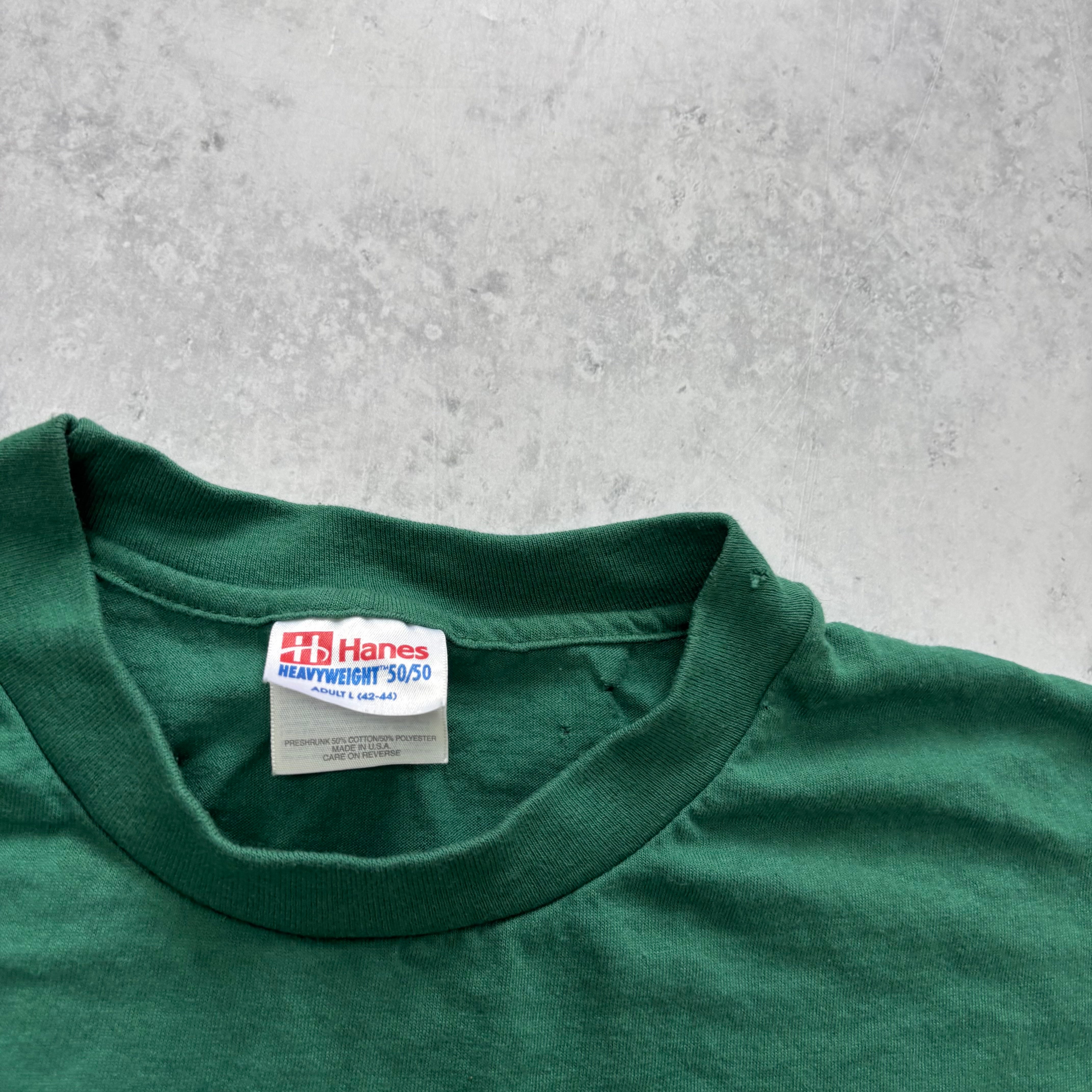 Vintage T Shirt Mens Small Green Single Stitch Plain Blank (F)