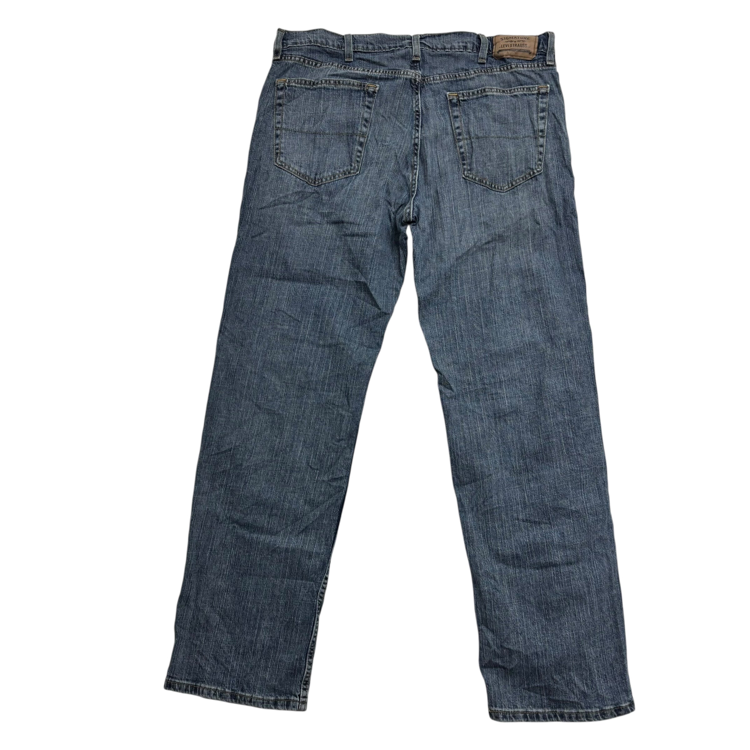 Levis Signature Jeans W38 L32 Mens Mid Blue Relaxed Straight Stretch Denim