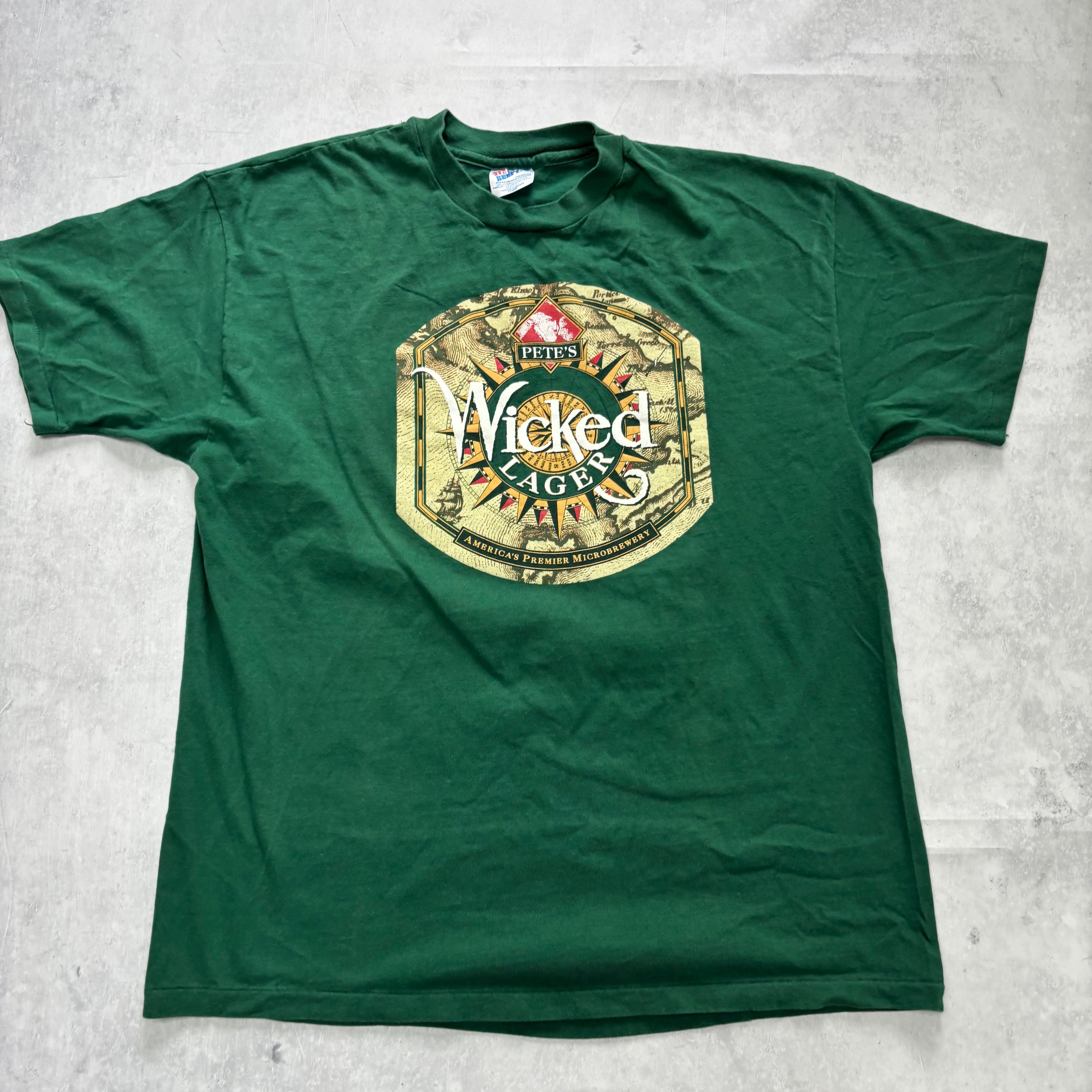 Vintage T Shirt Mens XL Green Single Stitch Graphic Print 90s USA Beer (E)