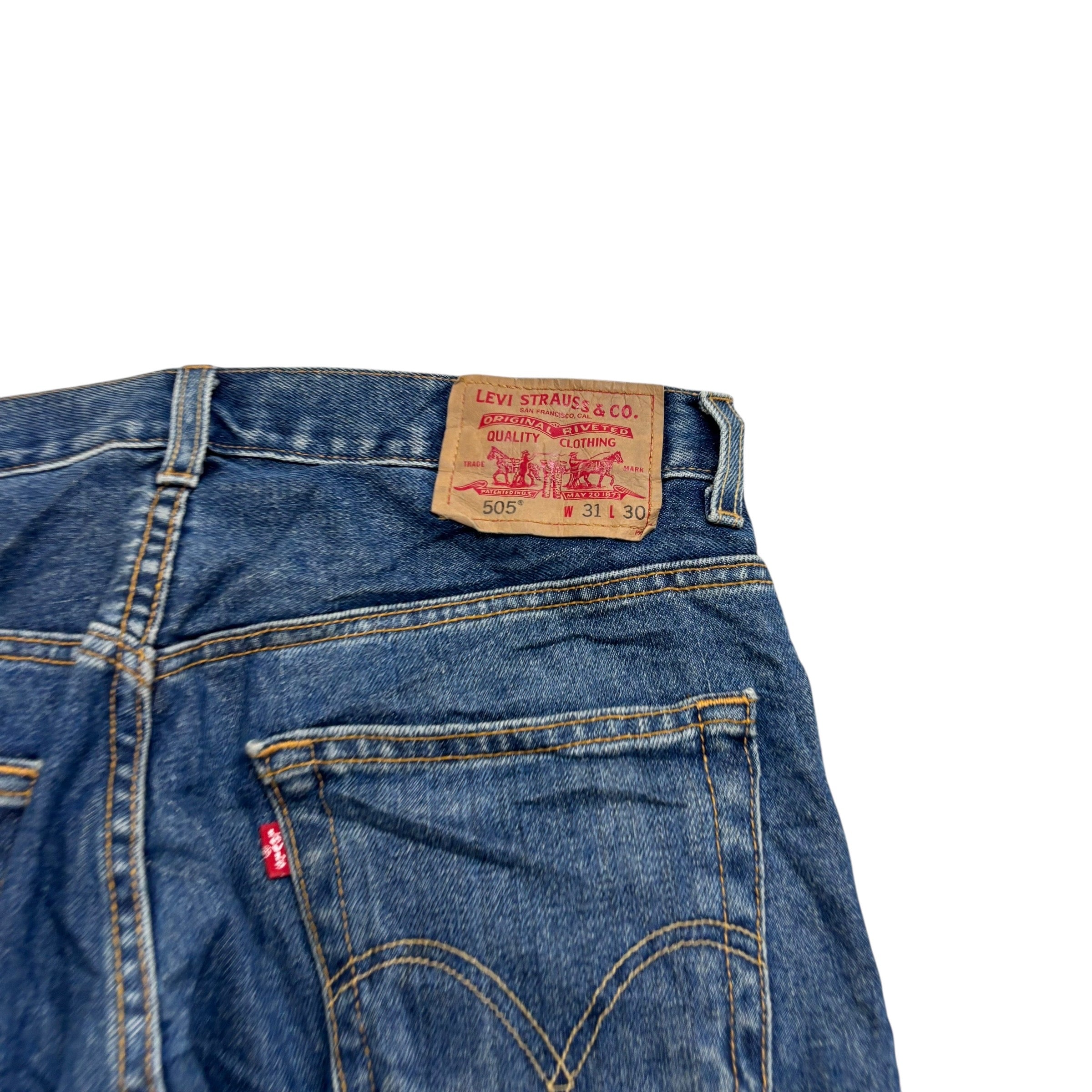 Levis 505 Jeans W31 L30 Mens Mid Blue Regular Straight Fit Vintage Denim