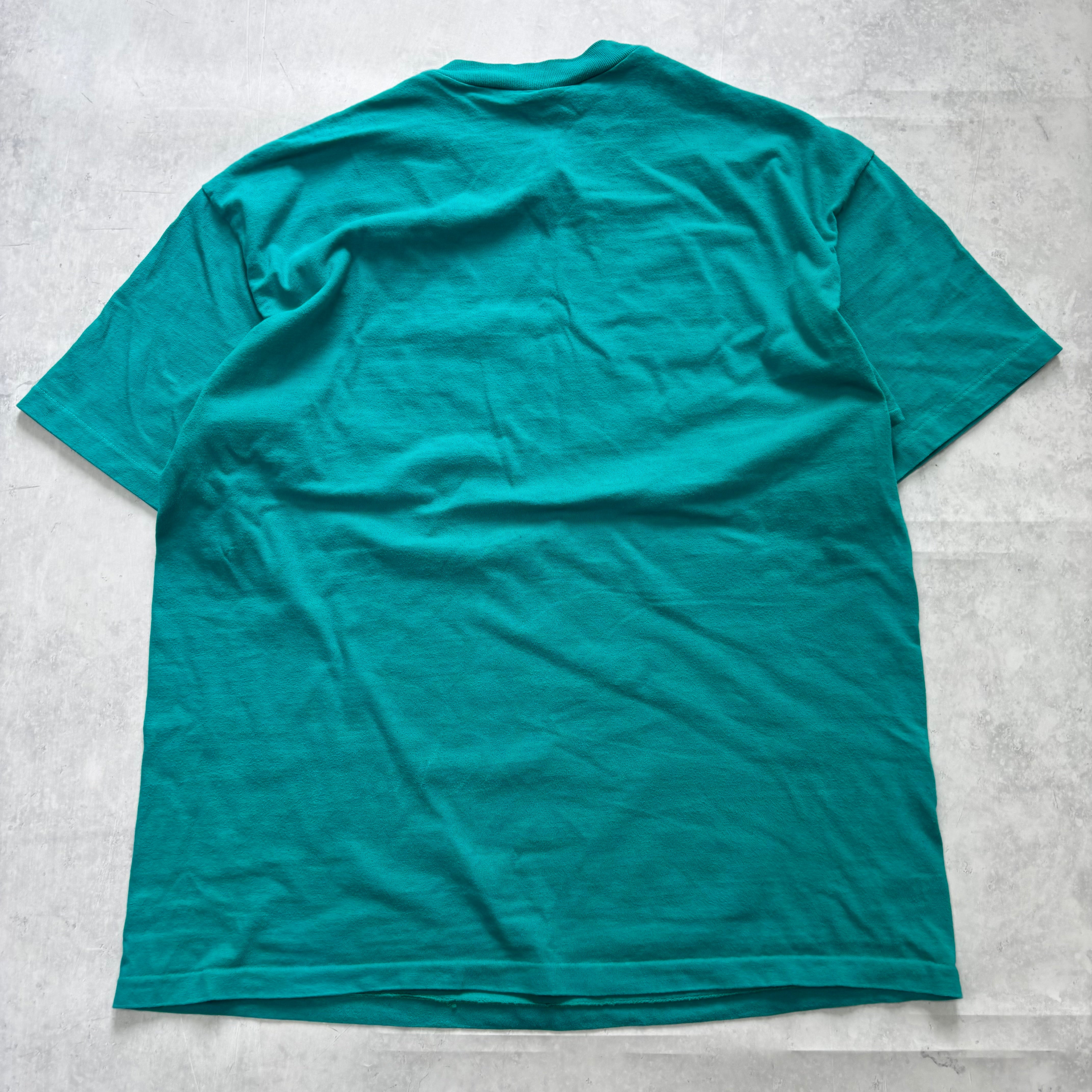 Vintage T Shirt Mens Large Turquoise Single Stitch Graphic Print 90s USA