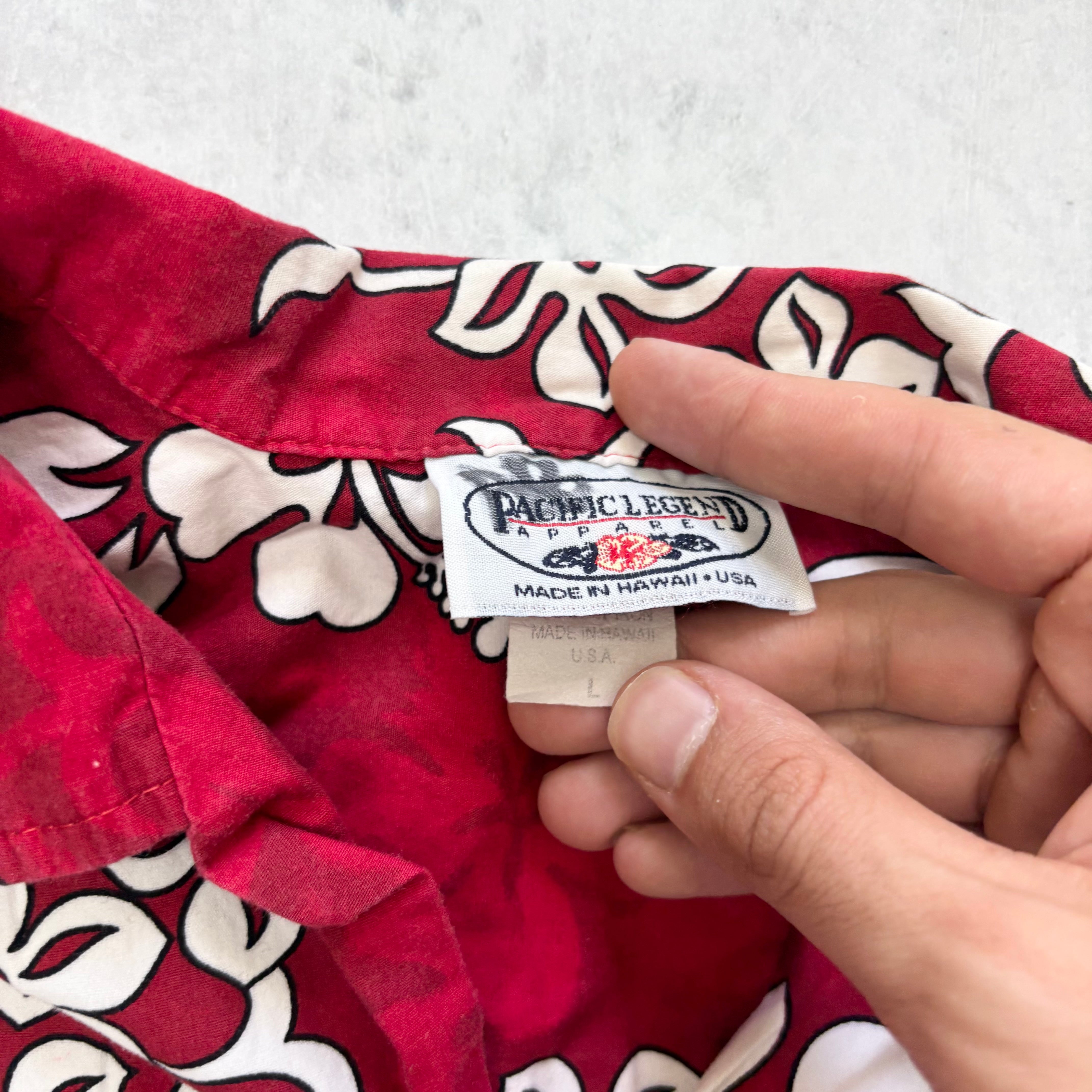 Vintage Hawaiian Shirt Mens Large Red Floral Aloha Short Sleeve Cotton