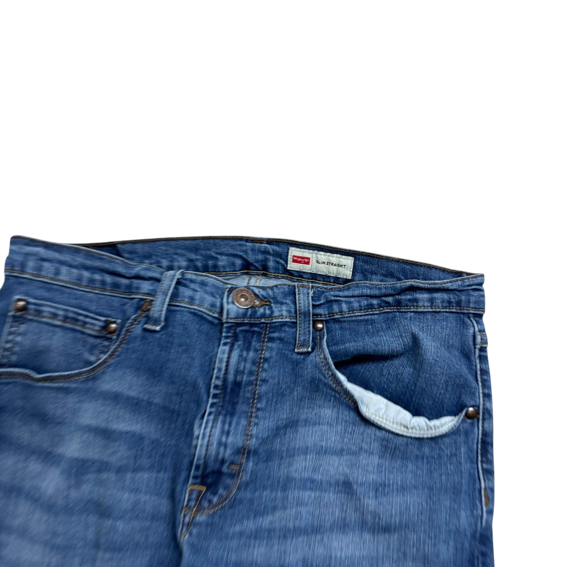 Wrangler Jeans W32 L32 Mens Mid Blue Slim Straight Fit Stretch Denim (E)