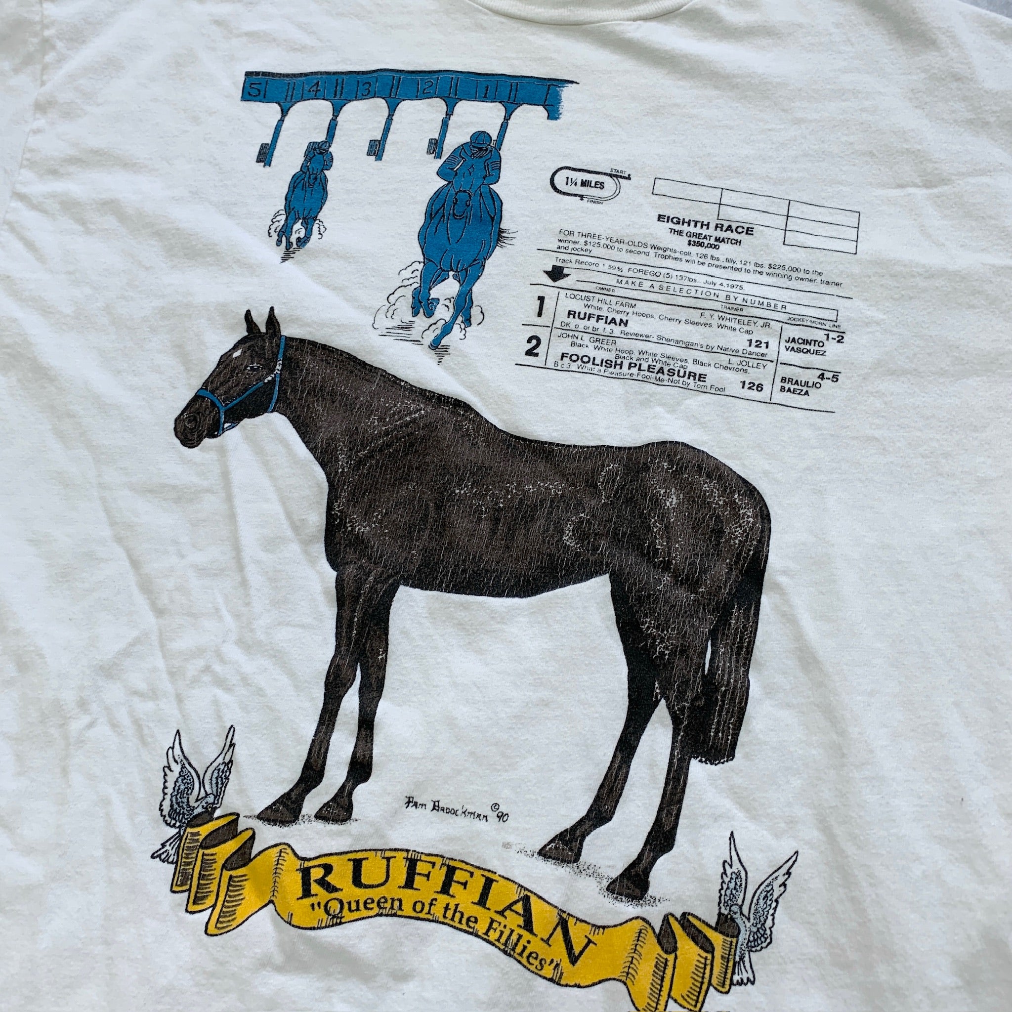 Vintage T Shirt Mens Medium White Single Stitch Graphic Print 90s Horses