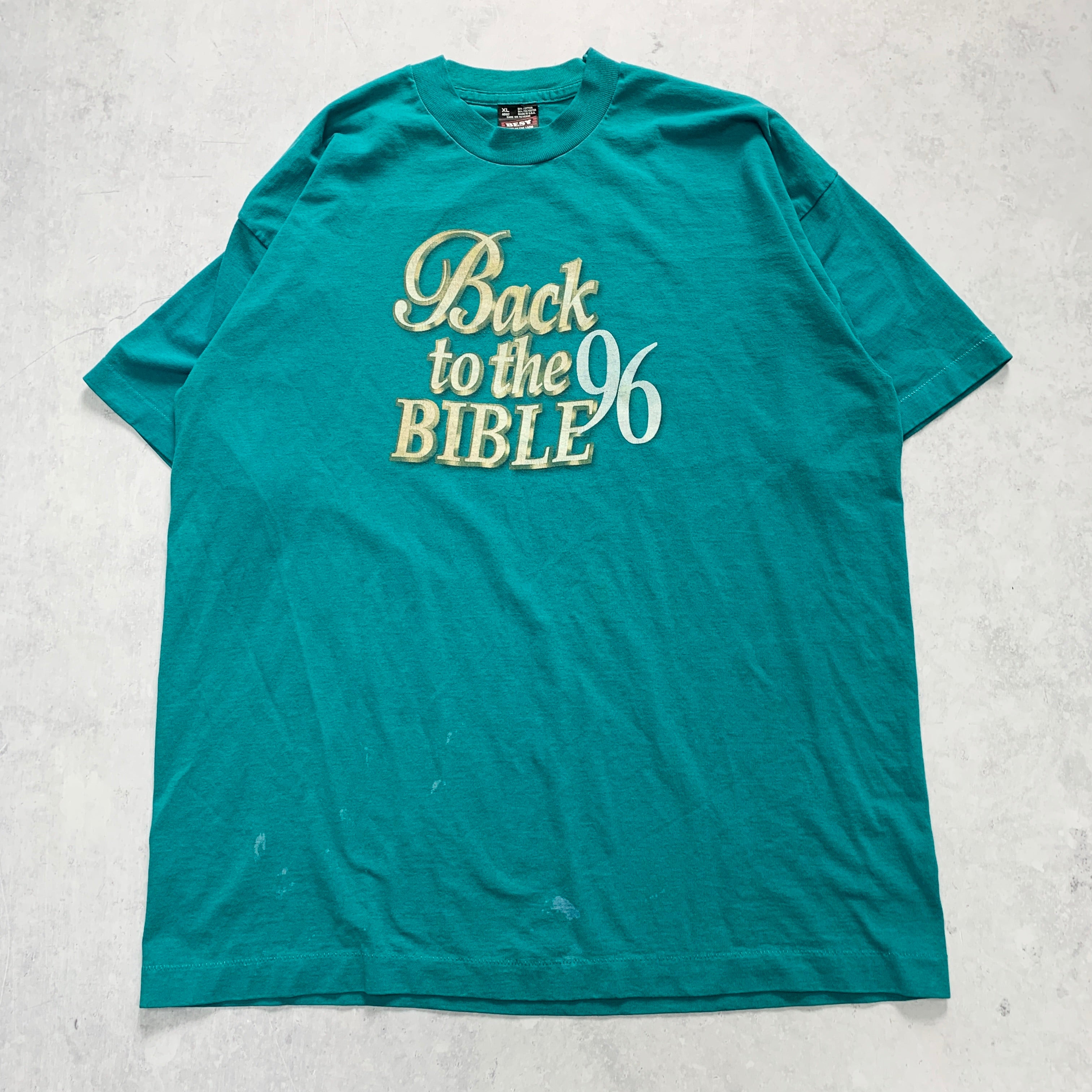 Vintage T Shirt Mens XL Teal Green Single Stitch Graphic Print 90s USA Bible