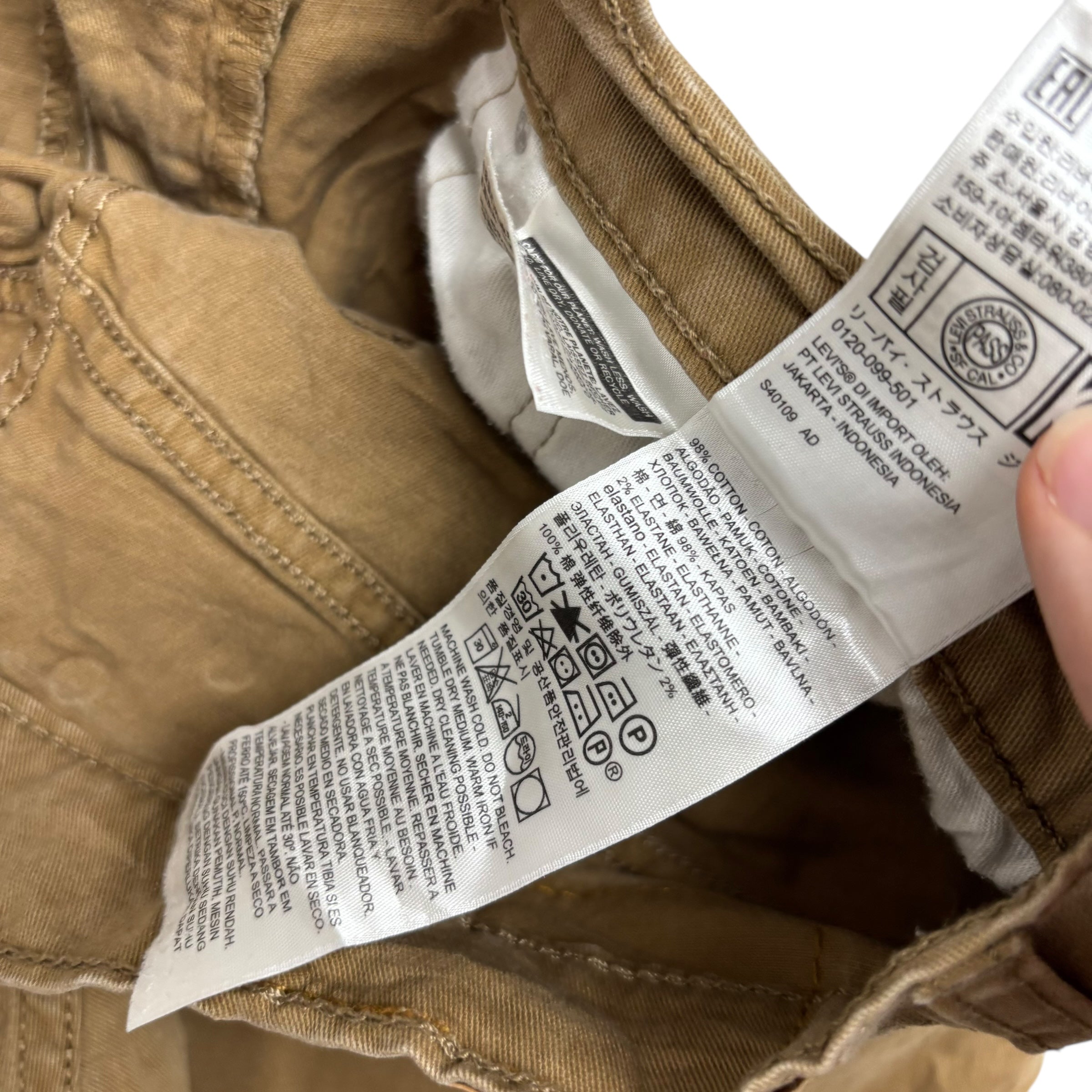 Levis 502 Trousers W32 L28 Mens Beige Regular Tapered Fit Stretch Pants (E)