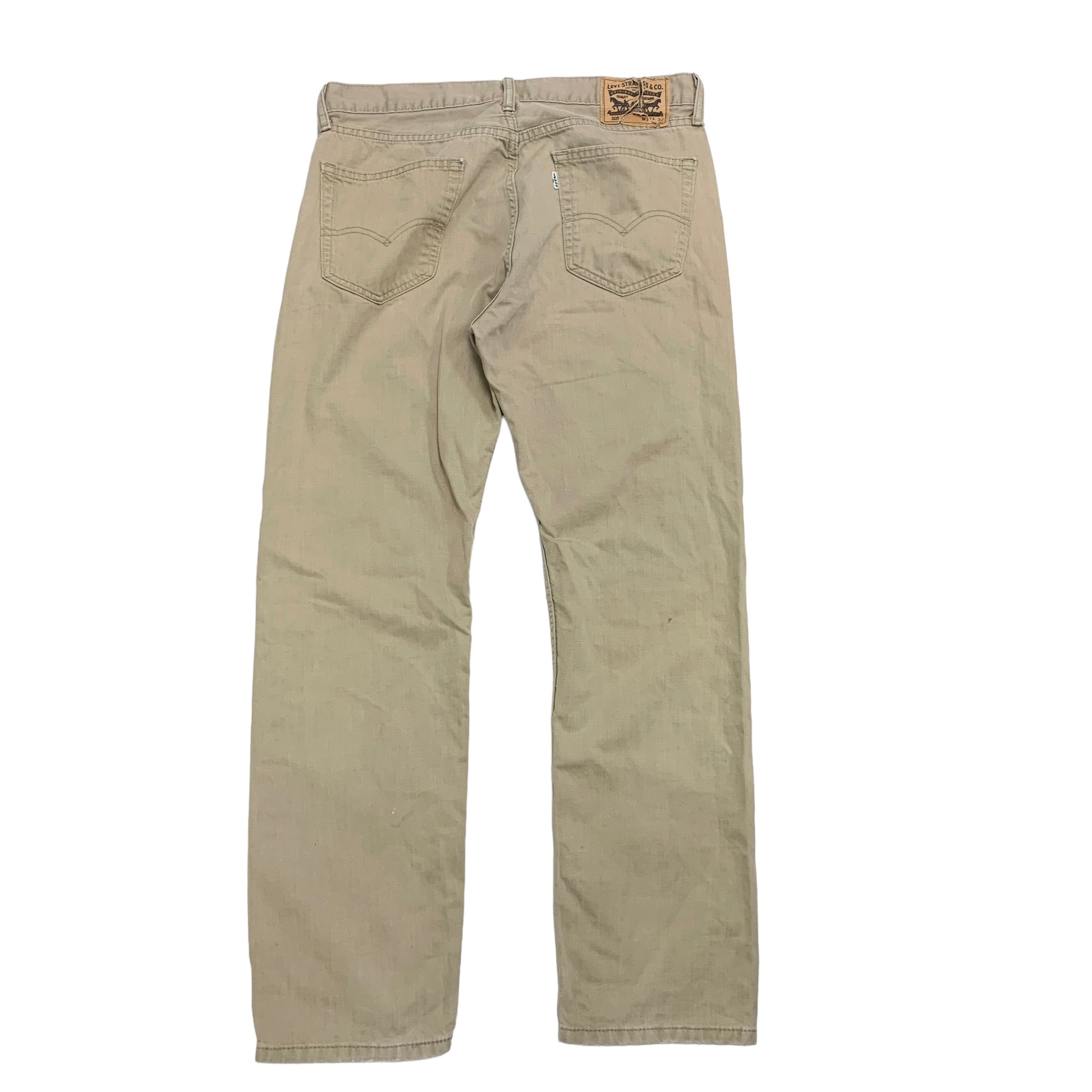 Levis 505 Trousers W34 L32 Mens Tan Regular Straight Fit Cotton Pants