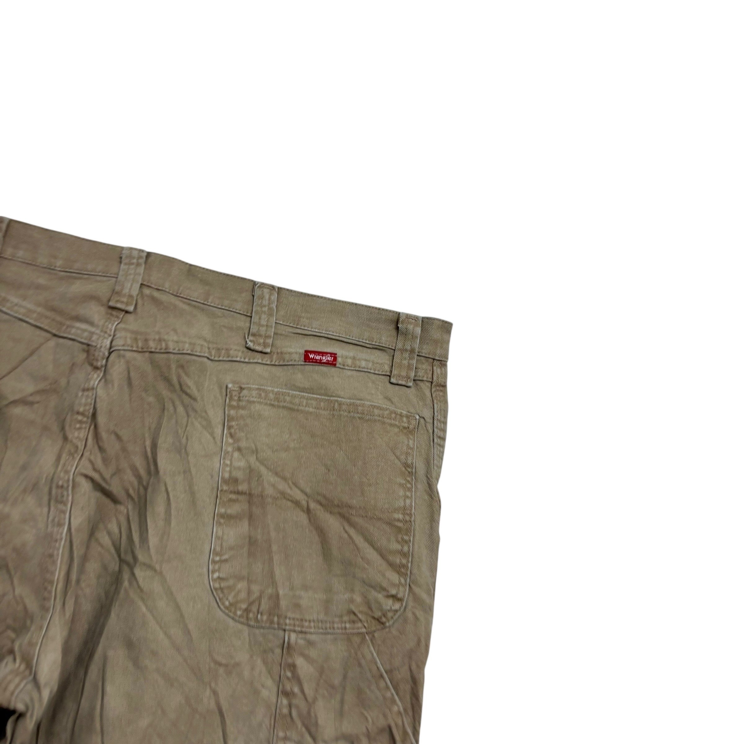 Wrangler Carpenter Pants W42 L32 Mens Beige Relaxed Straight Stretch Trouser (E)