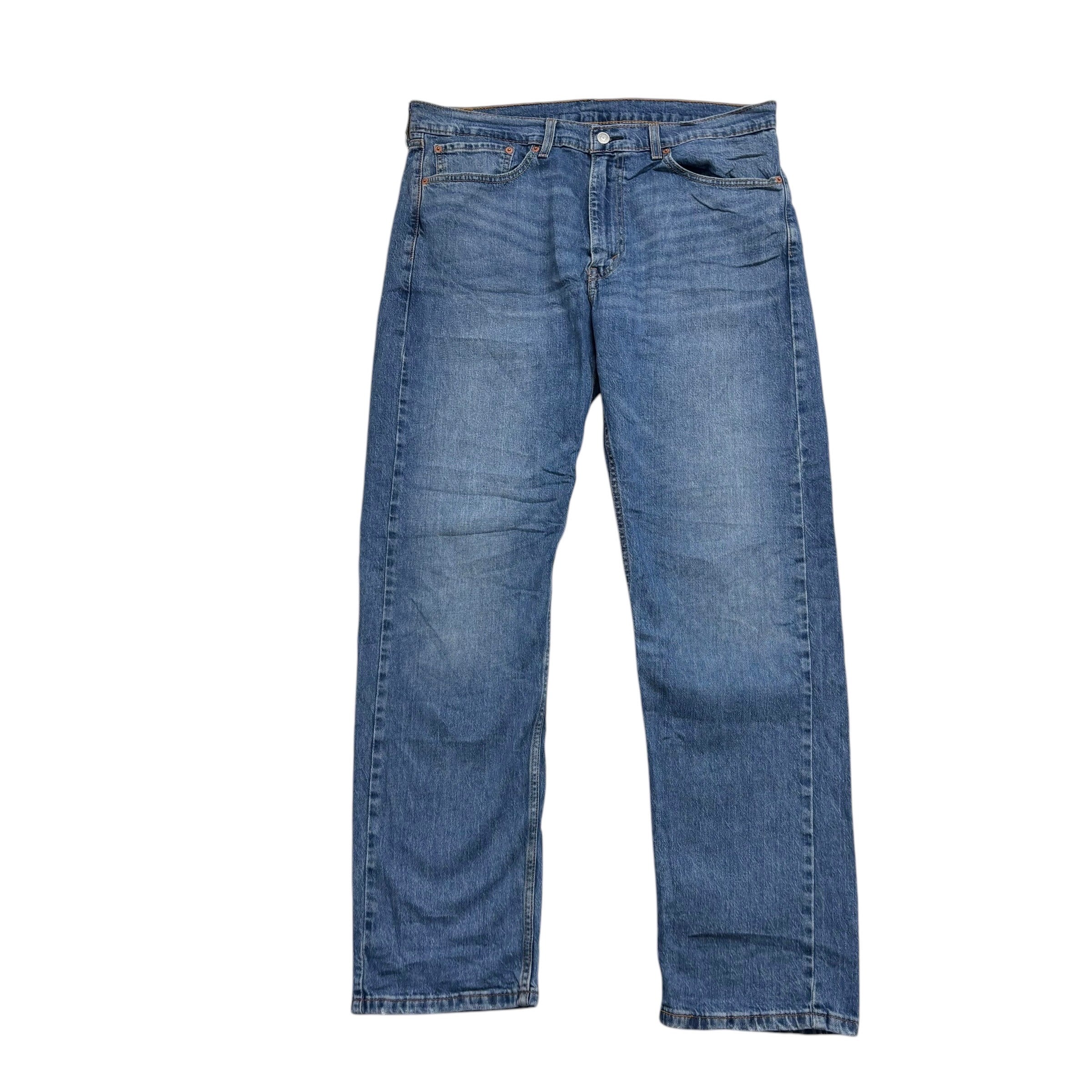 Levis 505 Jeans W36 L32 Mens Mid Blue Regular Straight Fit Stretch Denim (E)