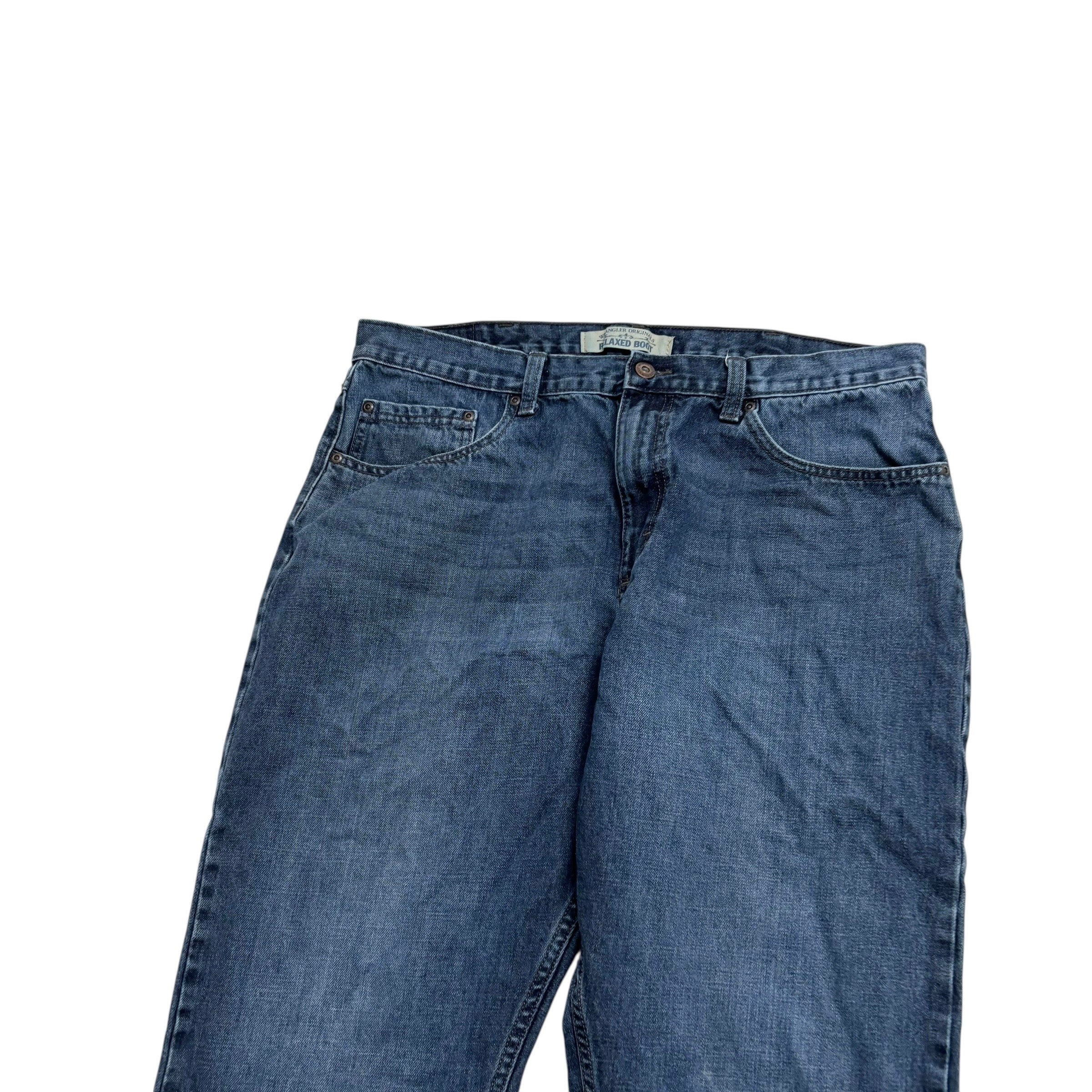 Wrangler Jeans W36 L30 Mens Dark Blue Relaxed Bootcut Fit Vintage Denim (F)