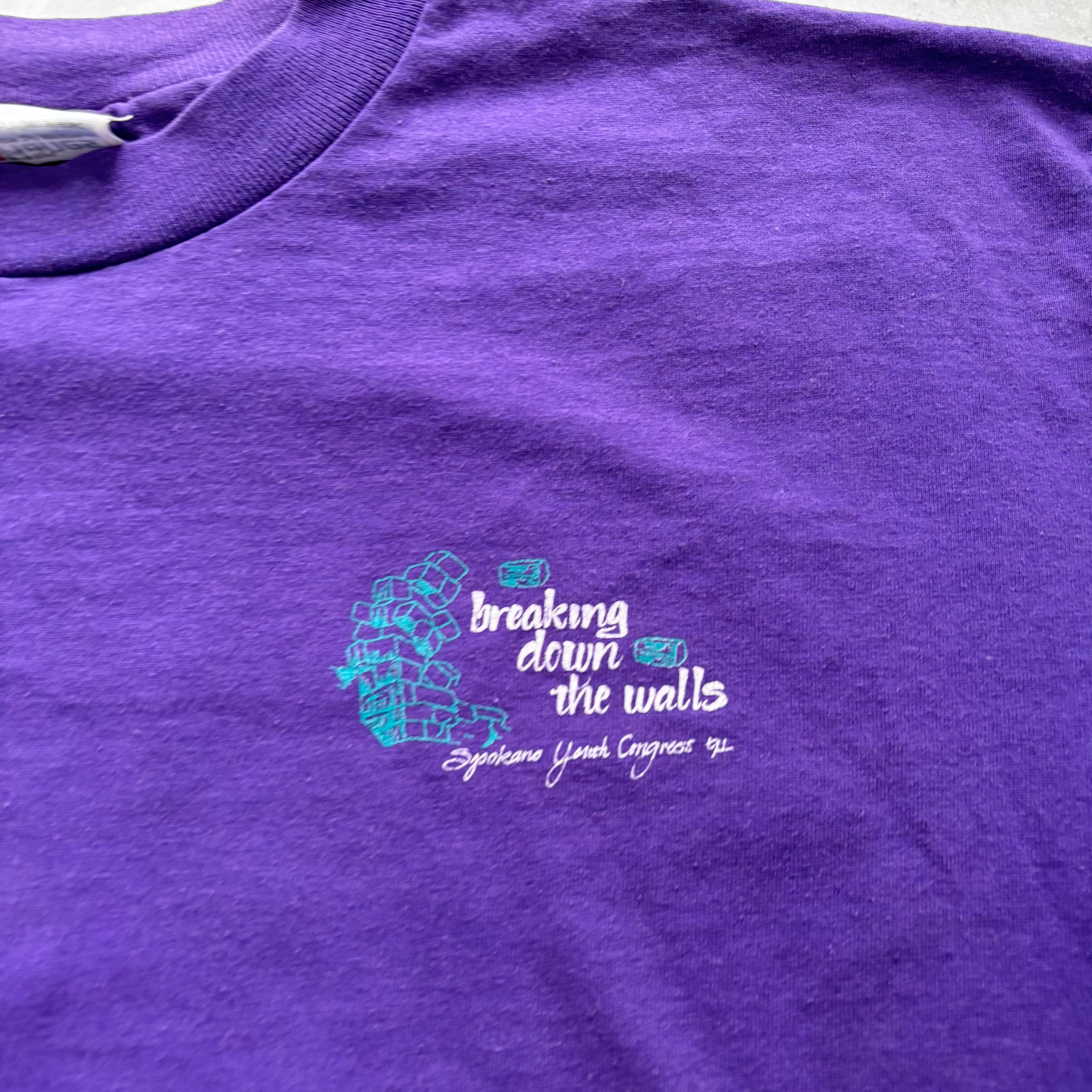 Vintage T Shirt Mens Medium Purple Single Stitch Graphic Print 90s USA