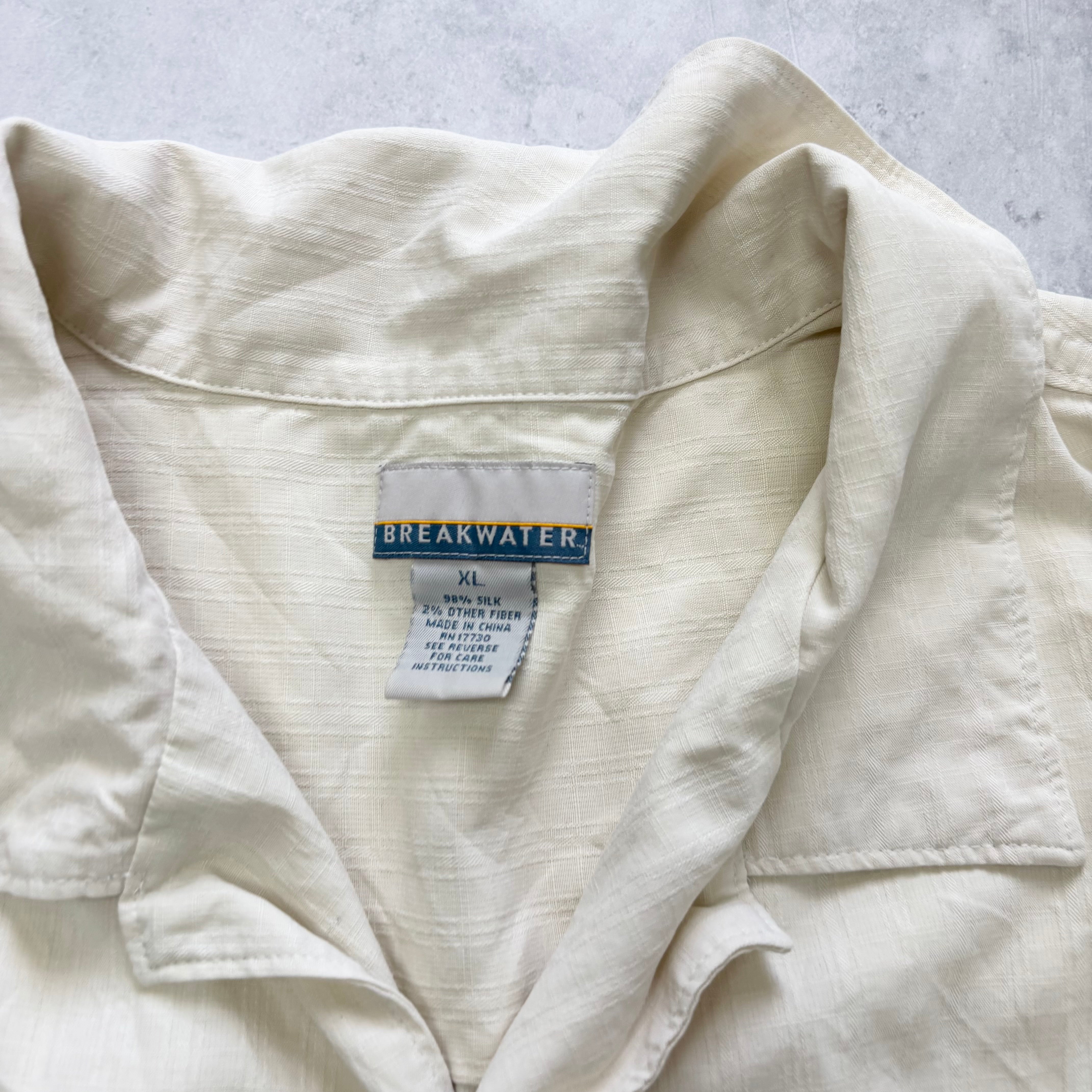 Vintage Hawaiian Shirt Mens XL Cream White Short Sleeve Silk Fit (E)