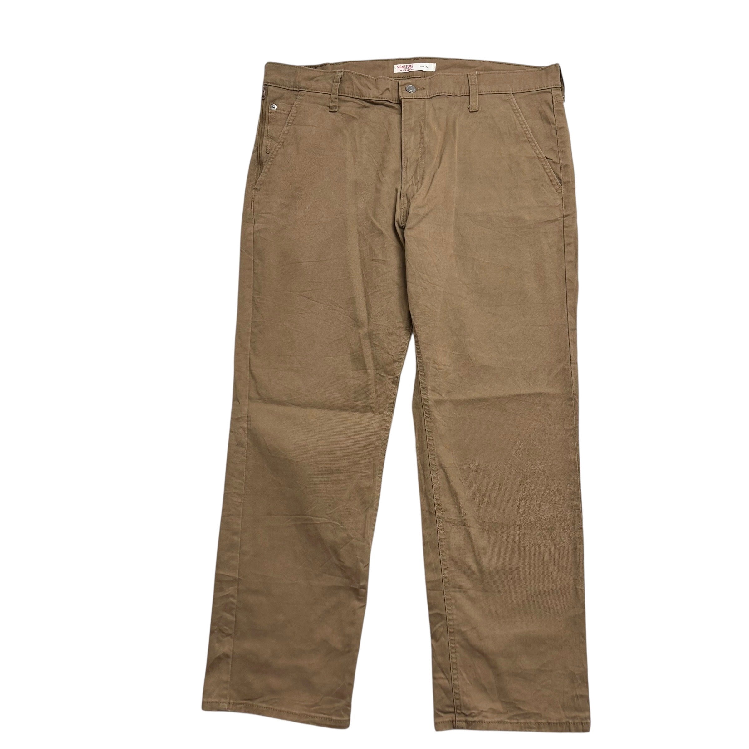 Levis Signature Trousers W38 L30 Mens Brown Athletic Fit Stretch Pants (E)
