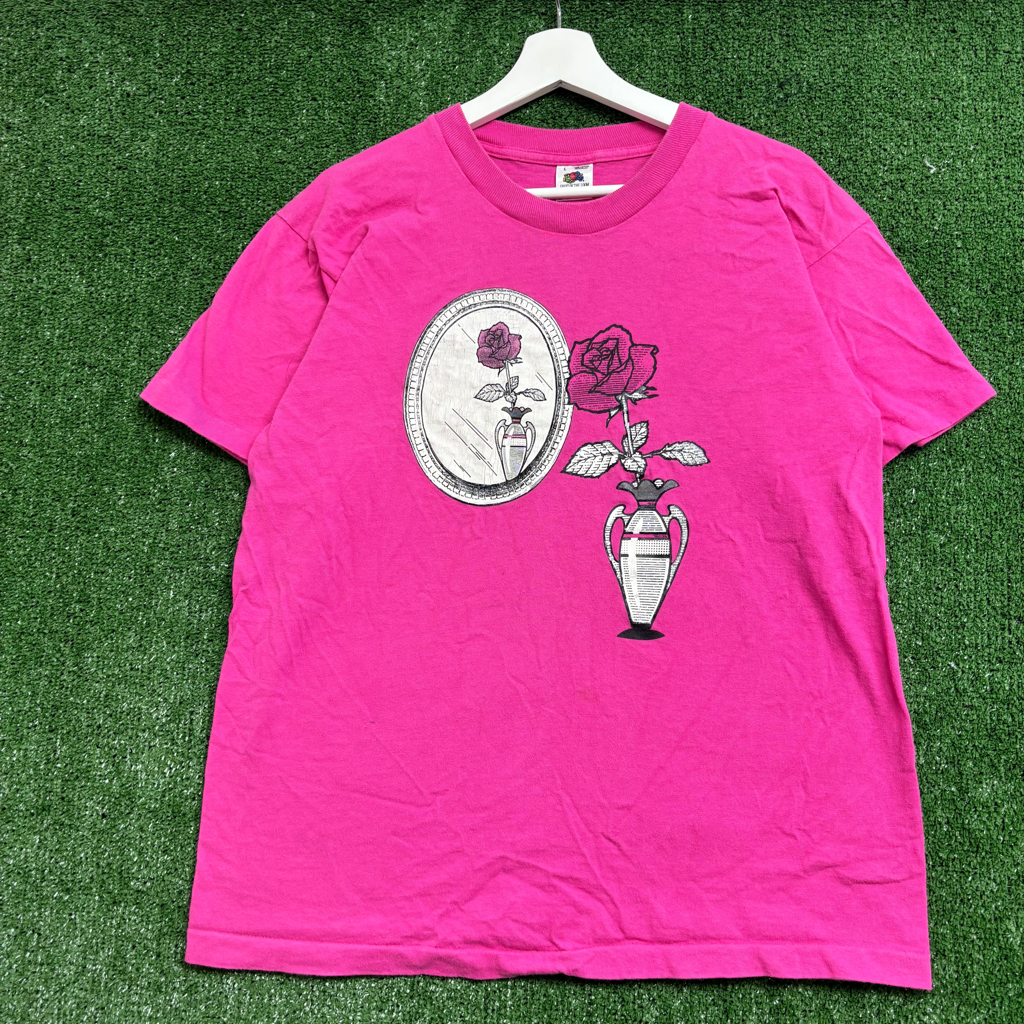 Vintage T Shirt Mens Medium Pink Single Stitch Graphic Print 90s Flowers FOTL