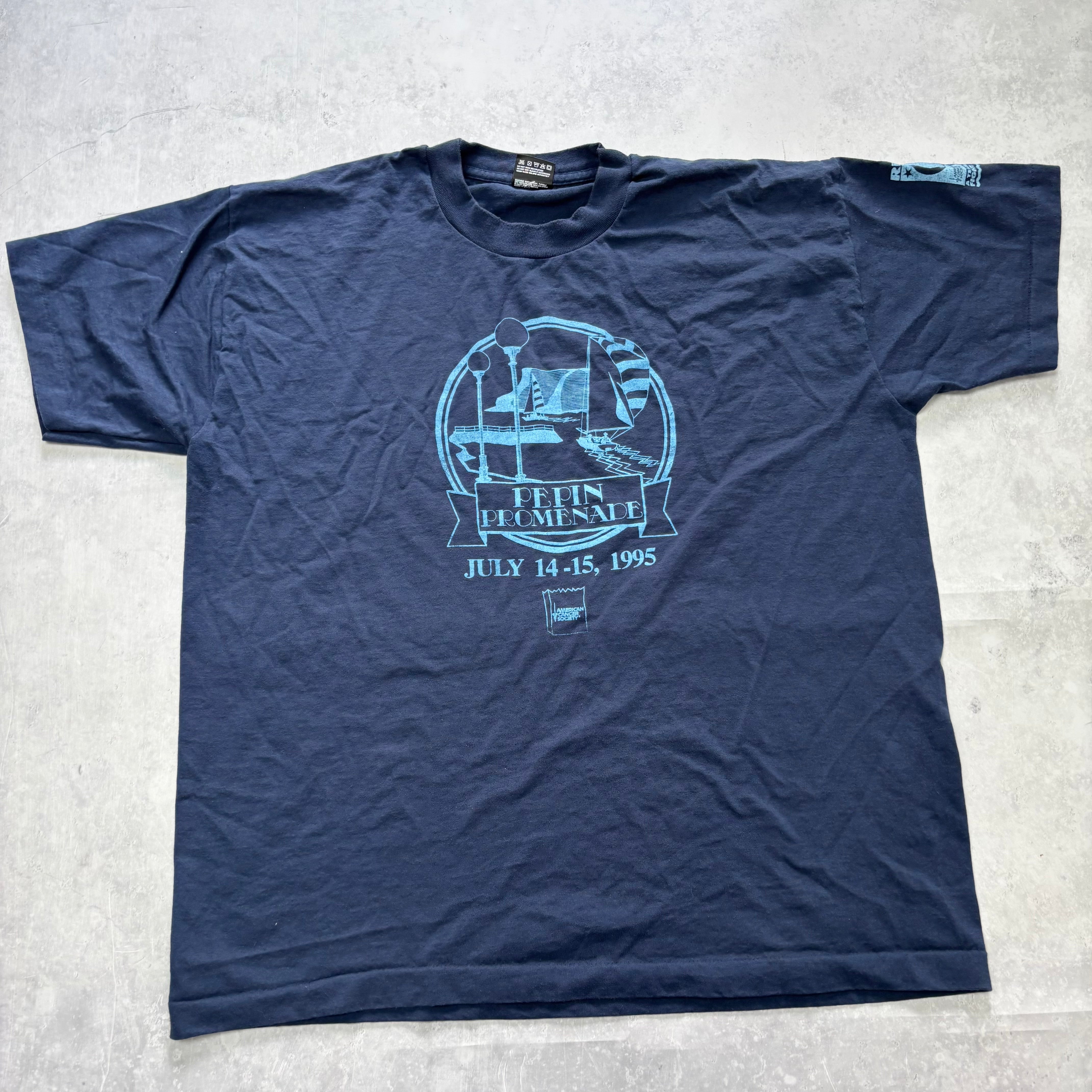 Vintage T Shirt Mens XL Navy Blue Single Stitch Graphic Print 90s USA Tourist (E)