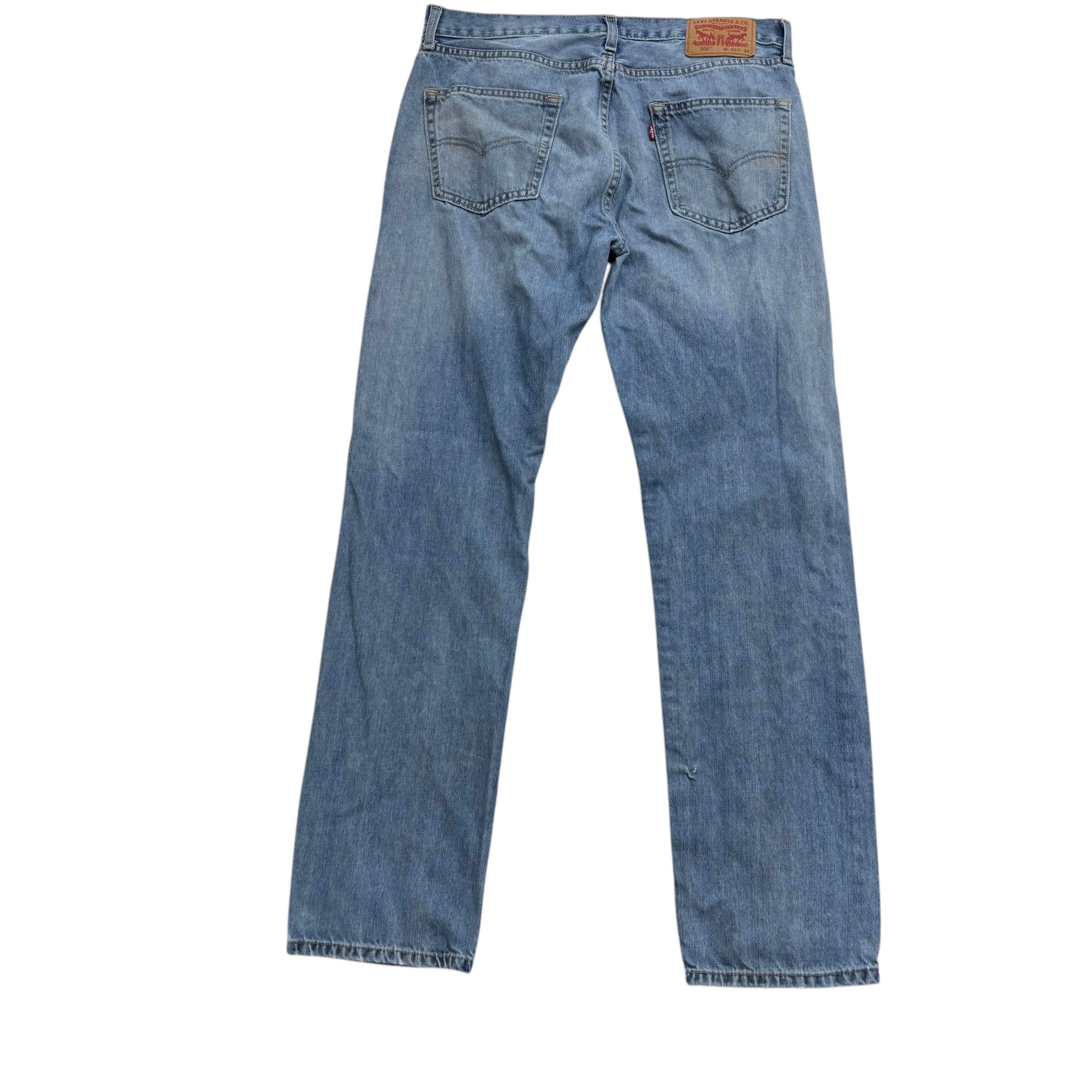 Levis 505 Jeans W34 L33 Mens Light Blue Regular Straight Fit Denim (F)