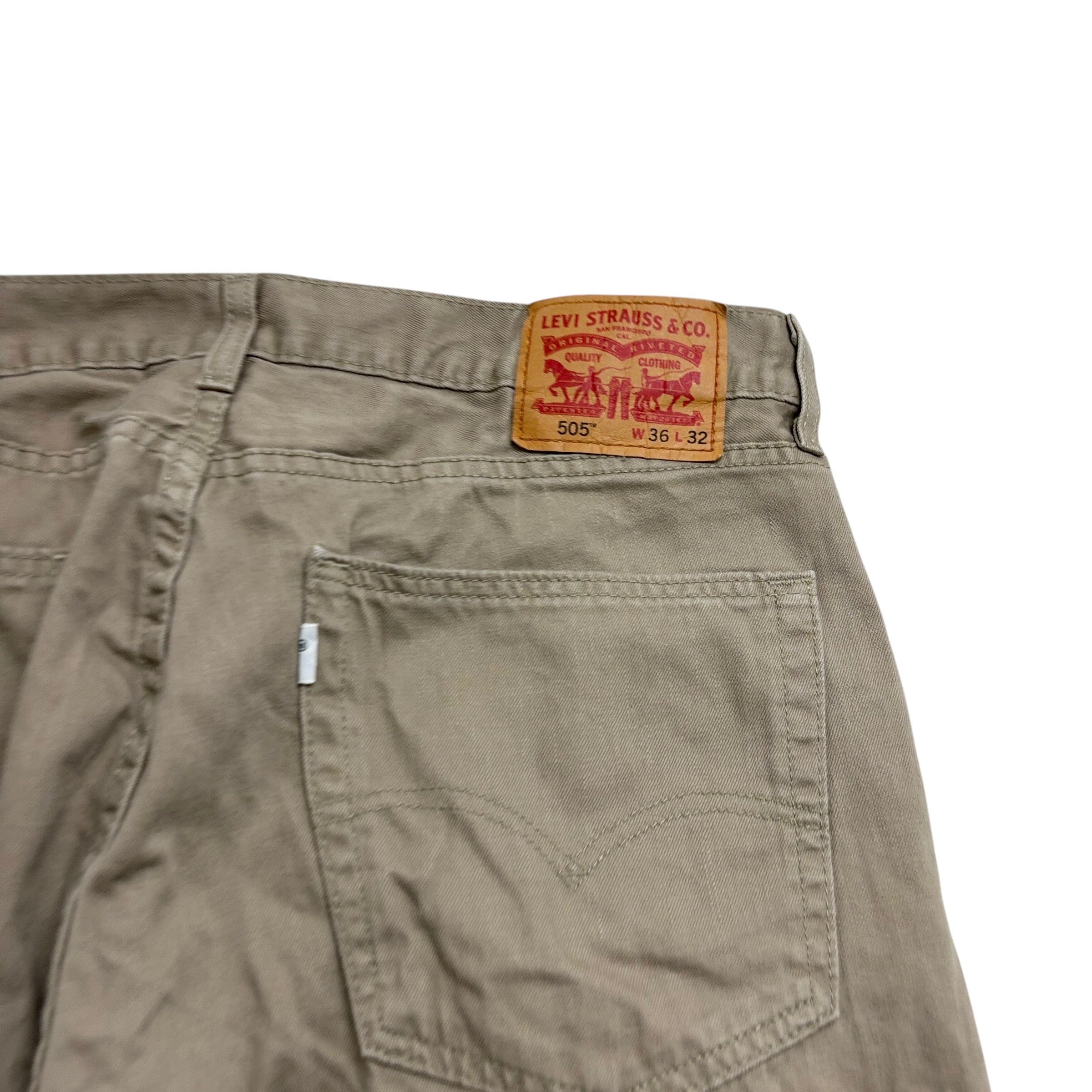 Levis 505 Trousers W36 L32 Mens Beige Regular Straight Fit Cotton Pants (E)