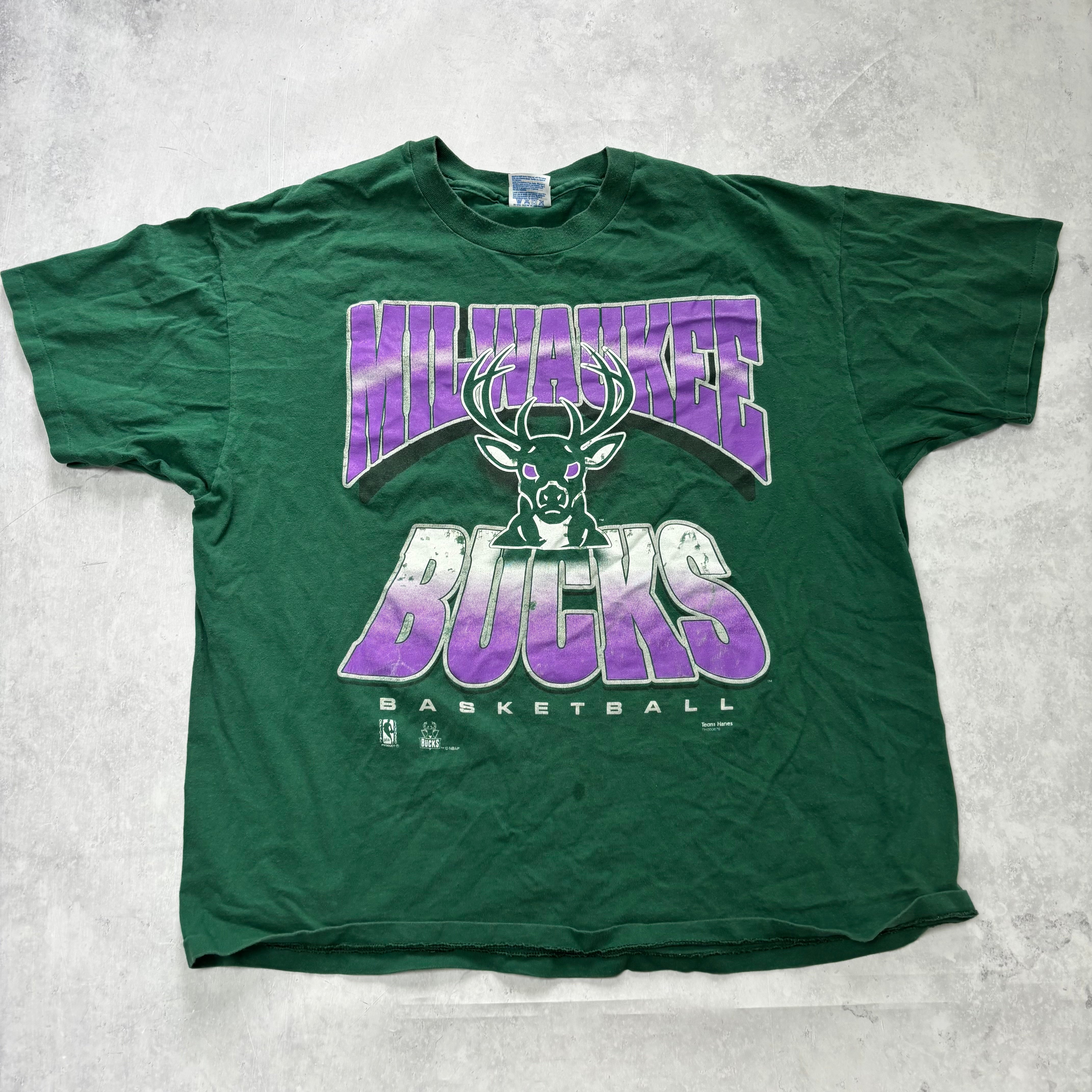 Vintage T Shirt Mens XXL Green Single Stitch Graphic Print 90s Basketball