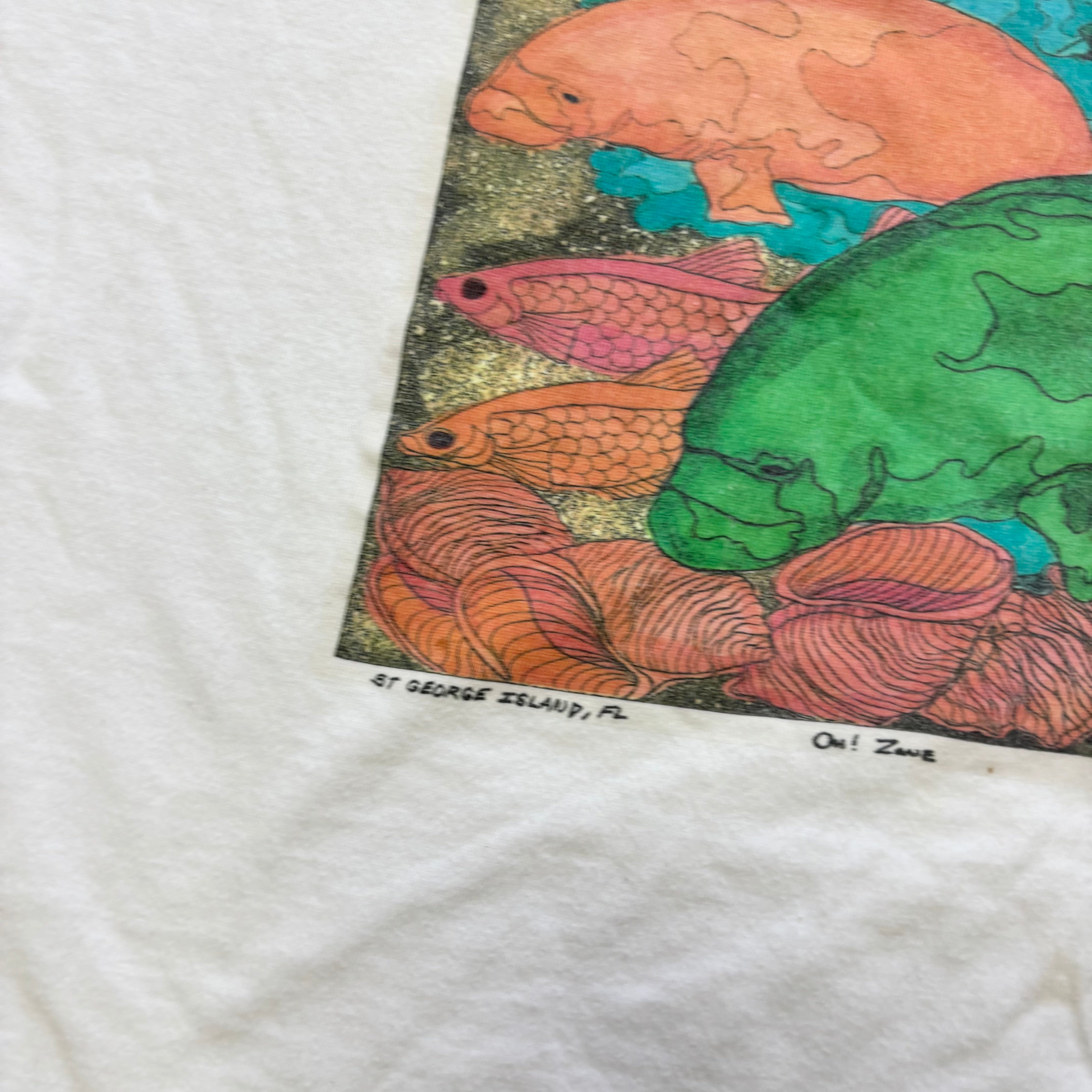 Vintage T Shirt Mens Large White Single Stitch Graphic Print 90s Nature