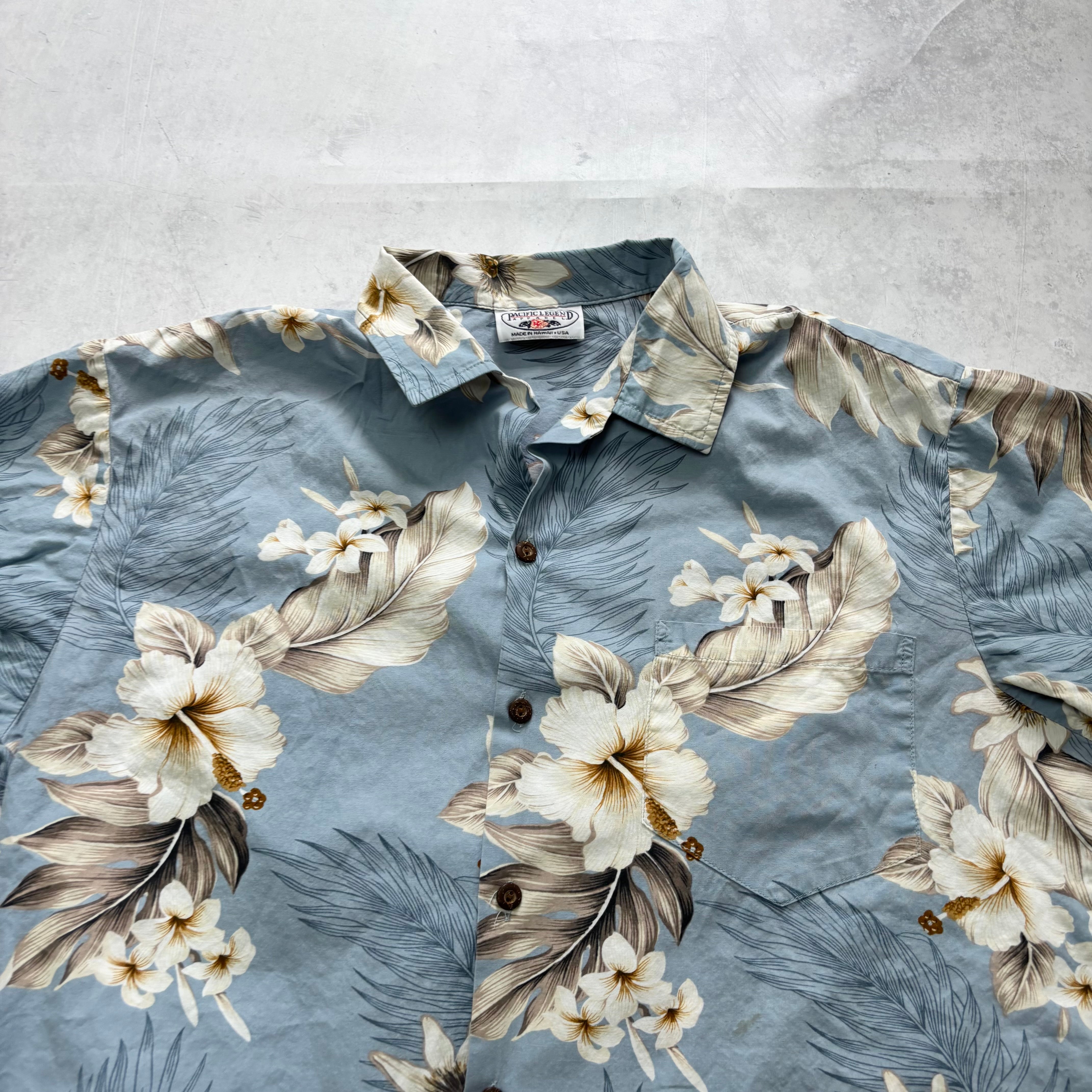 Vintage Hawaiian Shirt Mens Large Blue Floral Aloha Short Sleeve
